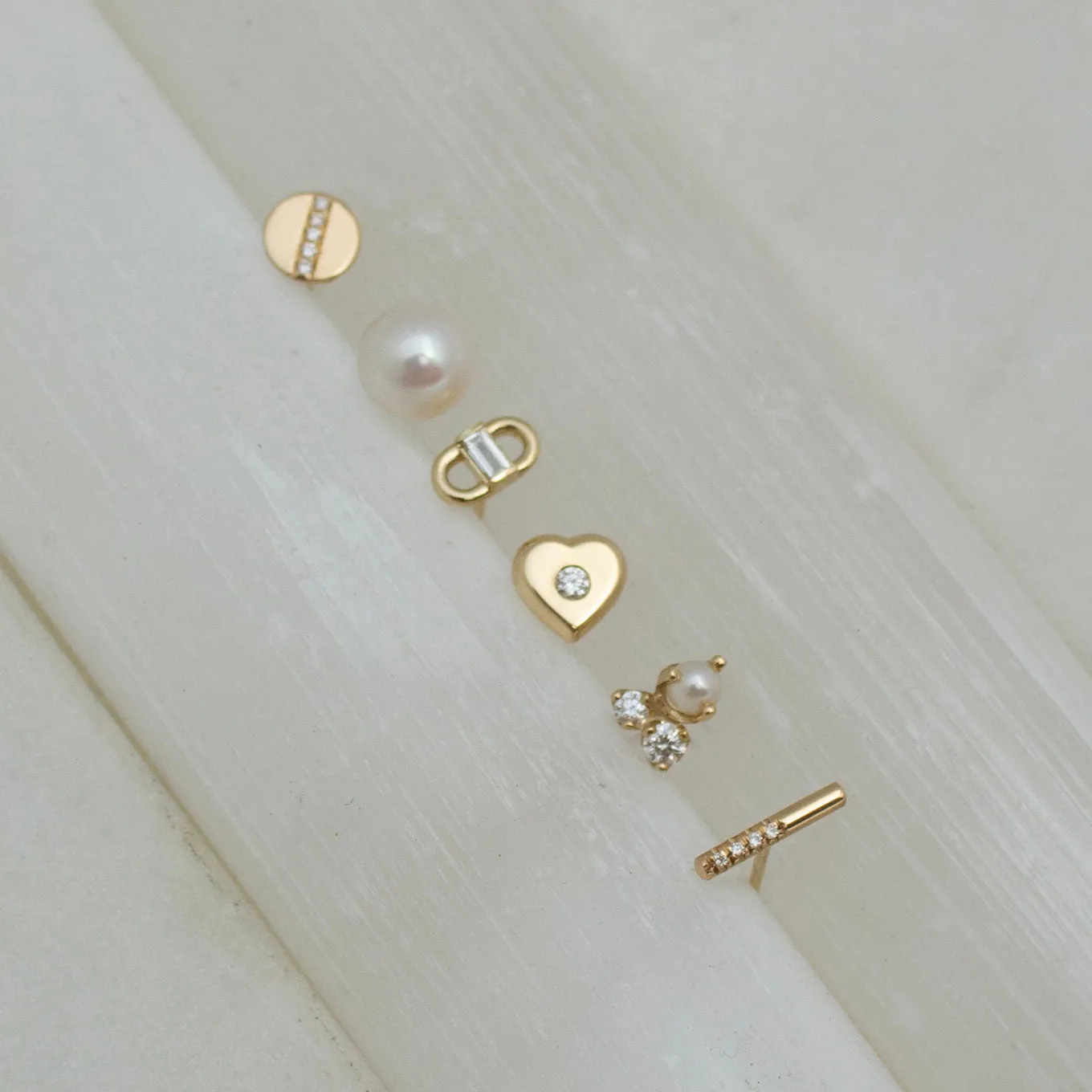 14k Baguette Diamond Open Link Studs