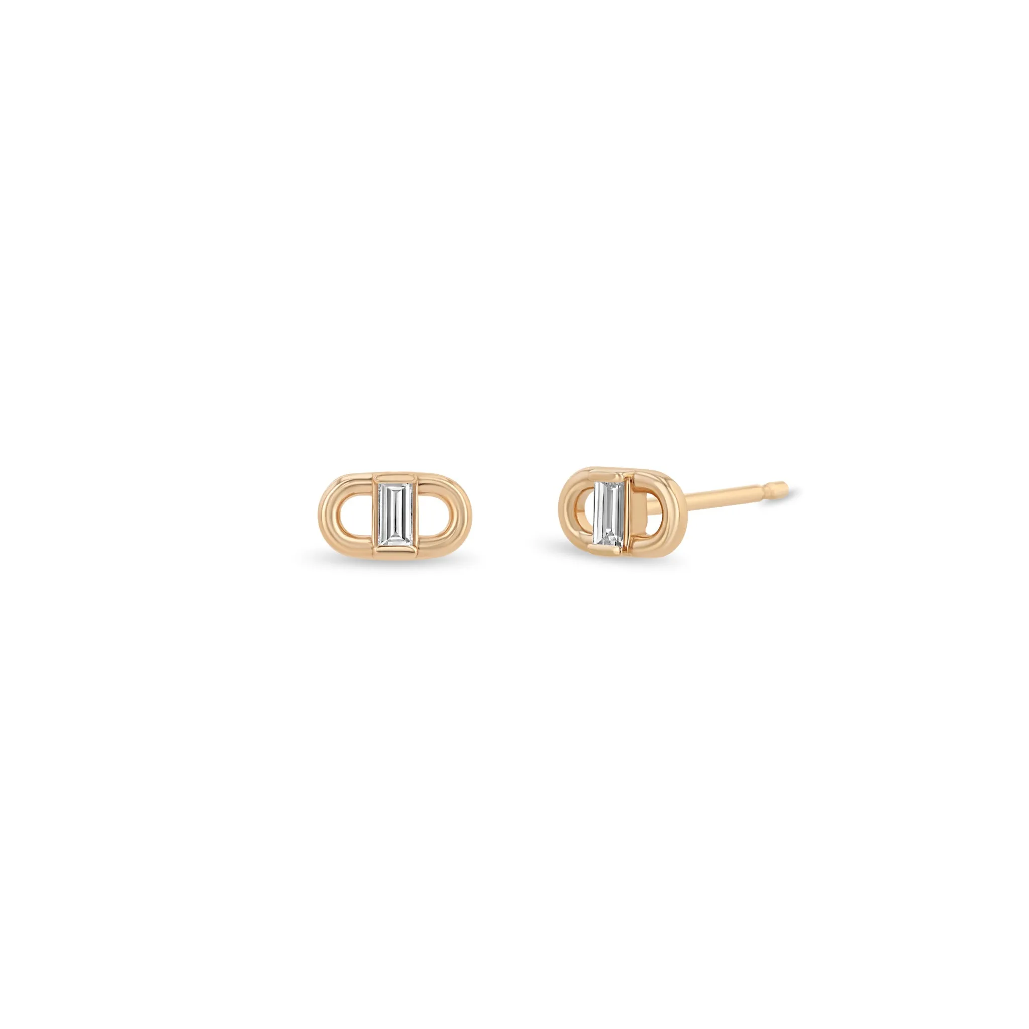 14k Baguette Diamond Open Link Studs