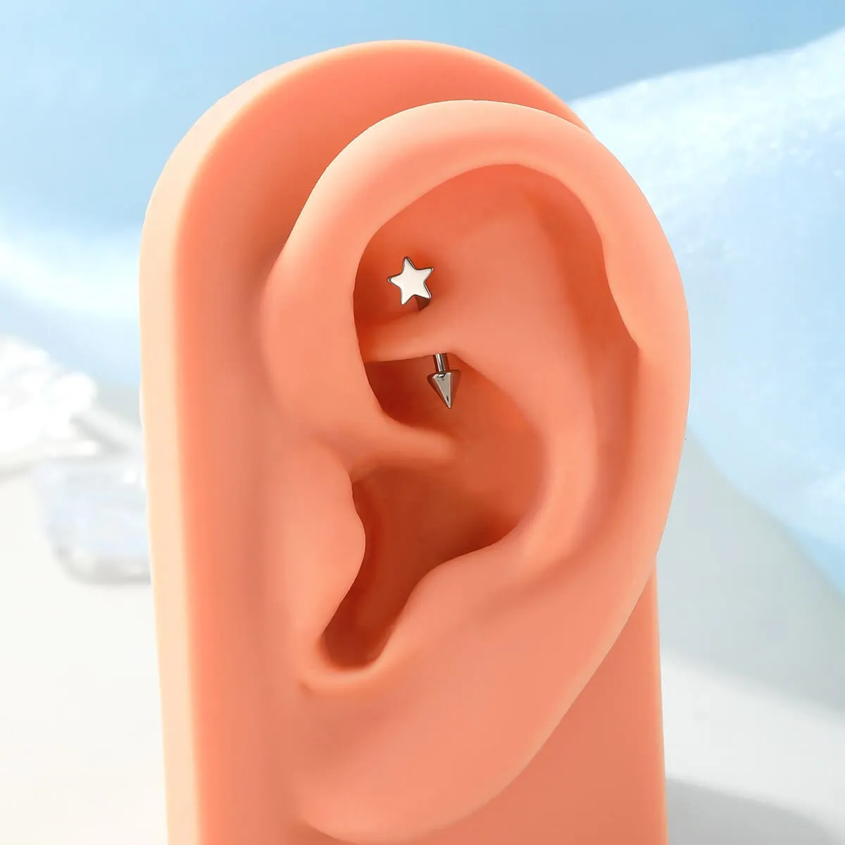 16G Titanium Star Top Eyebrow Rook Ring Vertical Labret Stud