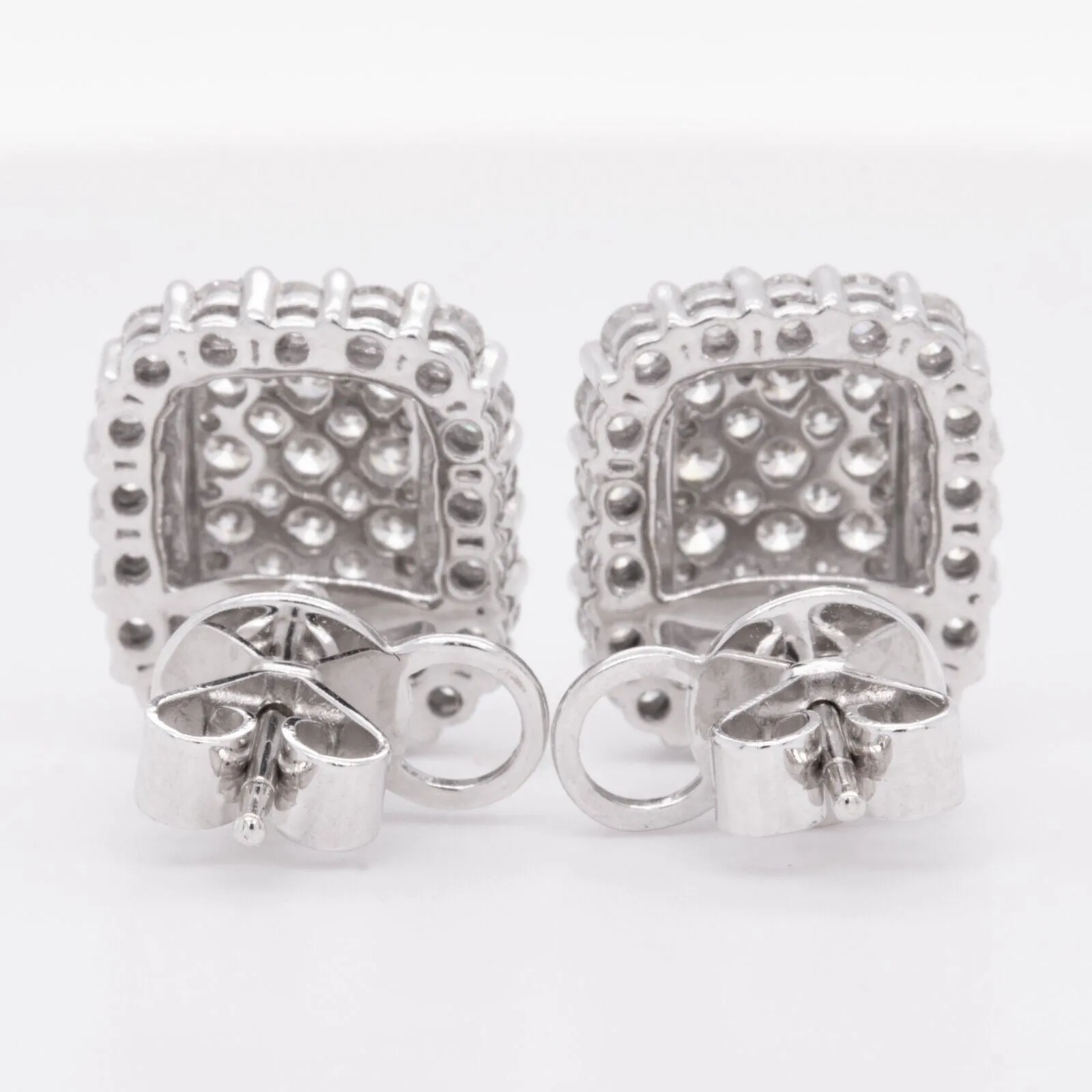 18k White Gold Diamond 60 Stone Cushion Stud Earrings 1.78ctw G VS2