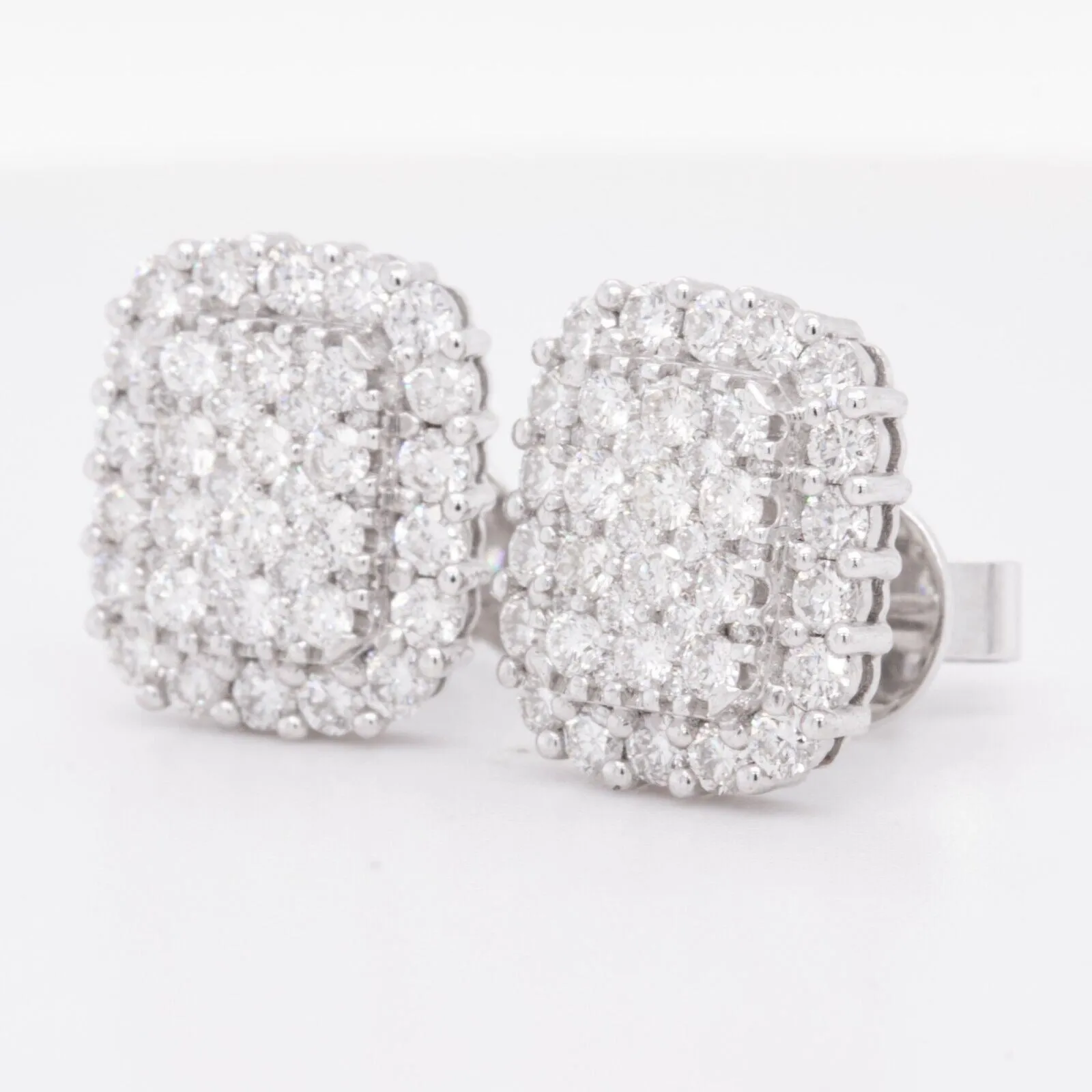 18k White Gold Diamond 60 Stone Cushion Stud Earrings 1.78ctw G VS2