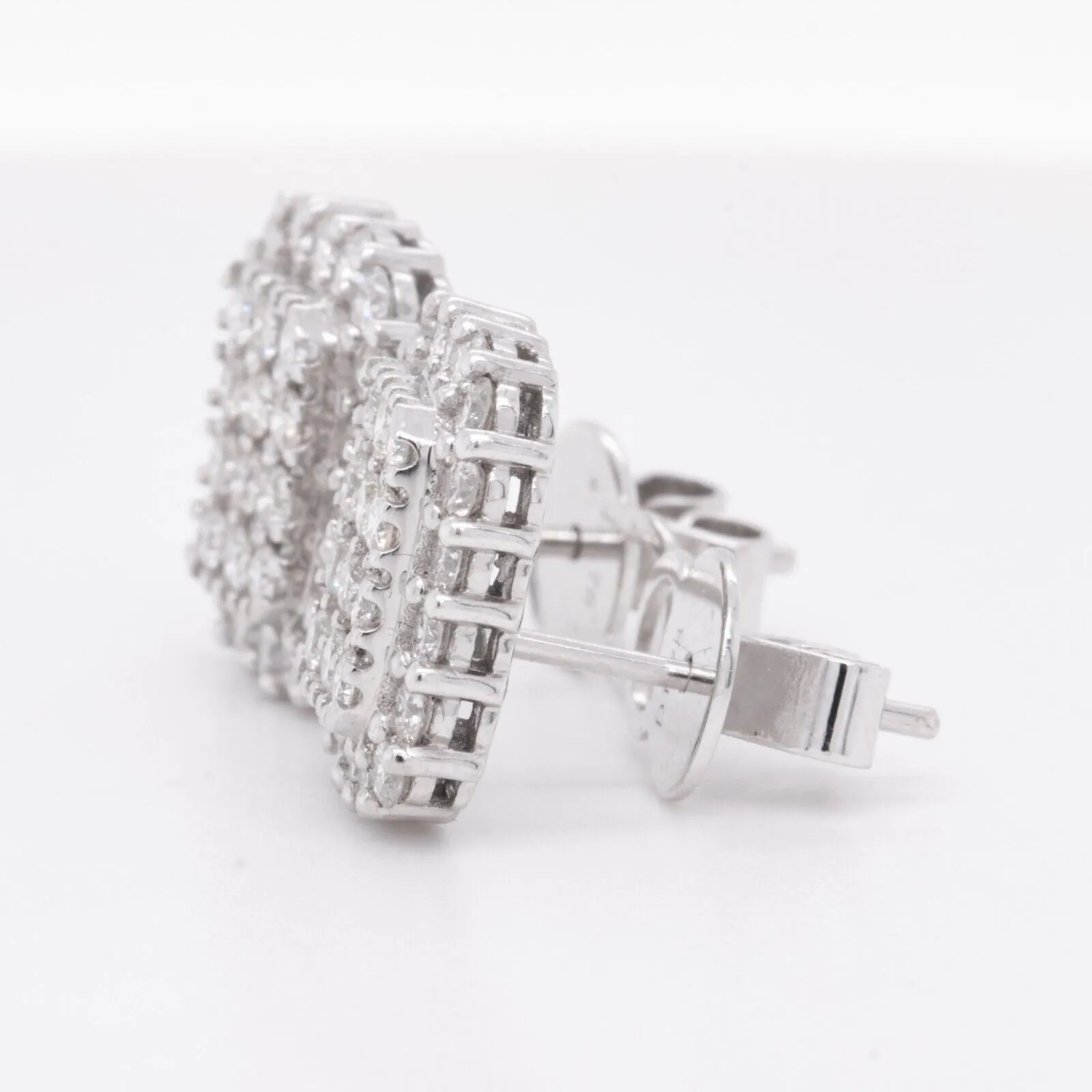 18k White Gold Diamond 60 Stone Cushion Stud Earrings 1.78ctw G VS2
