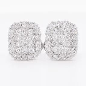 18k White Gold Diamond 60 Stone Cushion Stud Earrings 1.78ctw G VS2