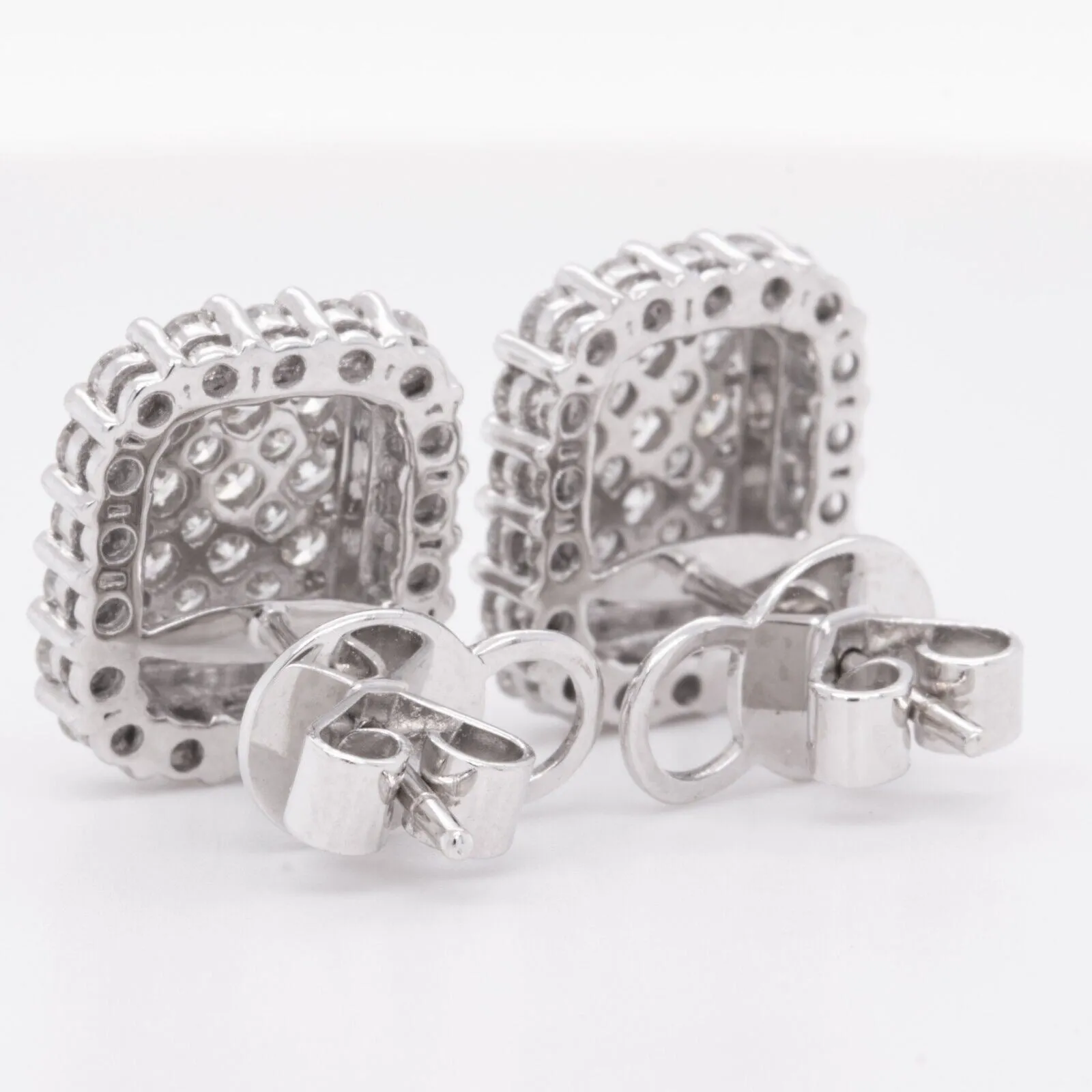 18k White Gold Diamond 60 Stone Cushion Stud Earrings 1.78ctw G VS2