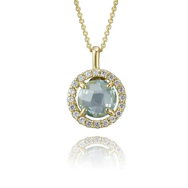 18K Yellow Gold Topaz and Cubic Zirconia Halo Pendant