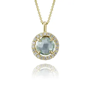 18K Yellow Gold Topaz and Cubic Zirconia Halo Pendant