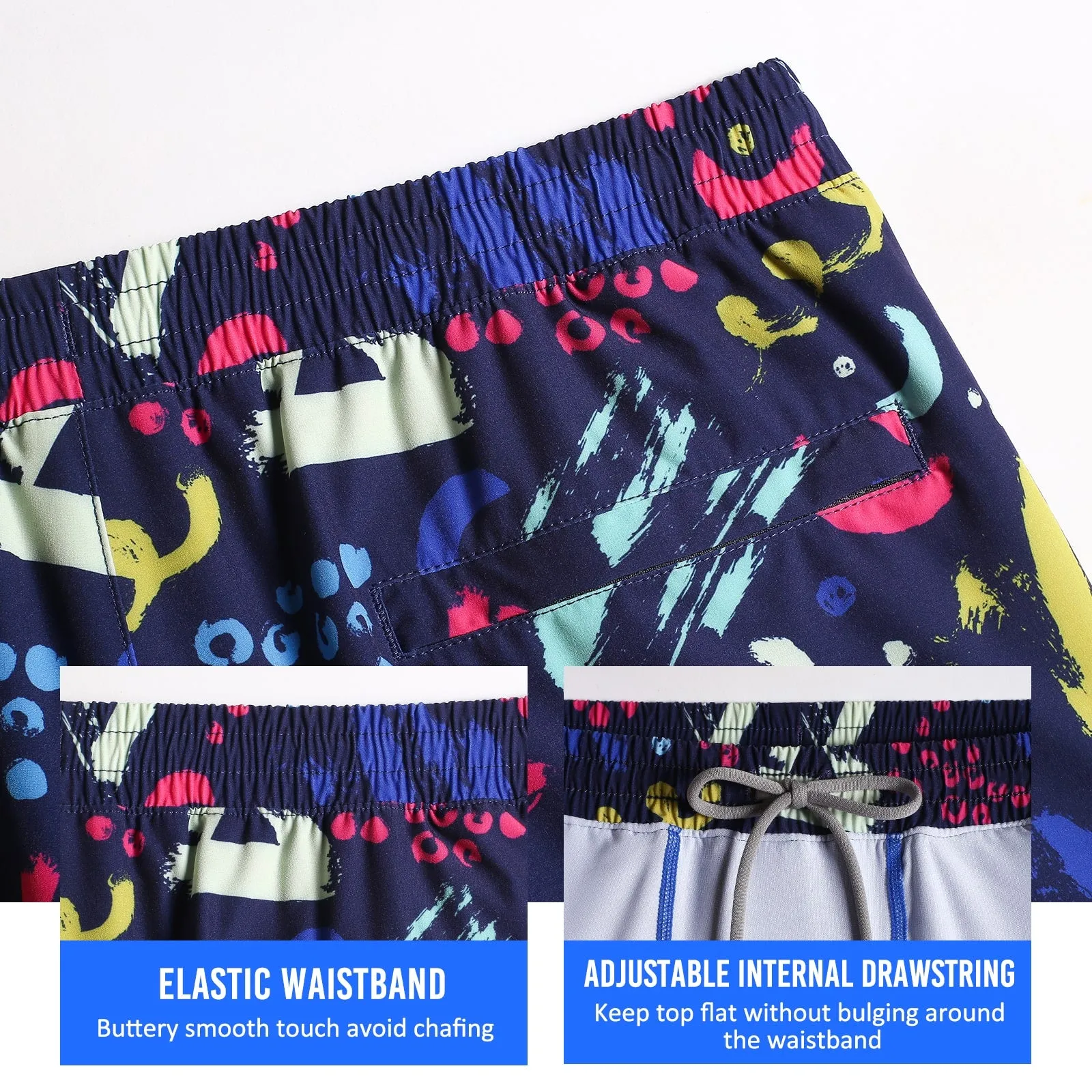 2 in 1 Stretch Long Lined Geometric Doodle Gym Shorts