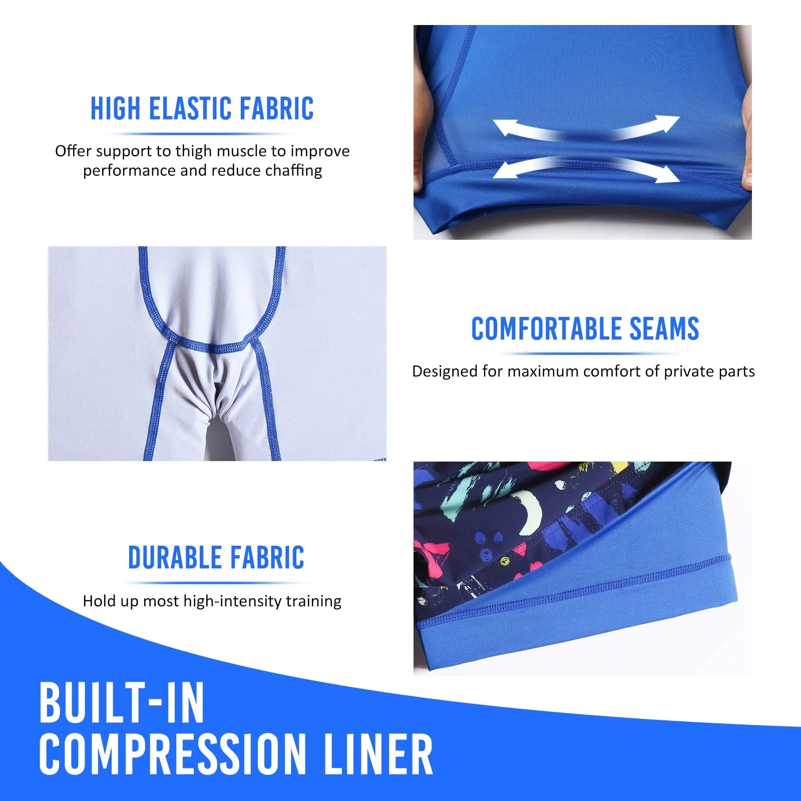 2 in 1 Stretch Long Lined Geometric Doodle Gym Shorts