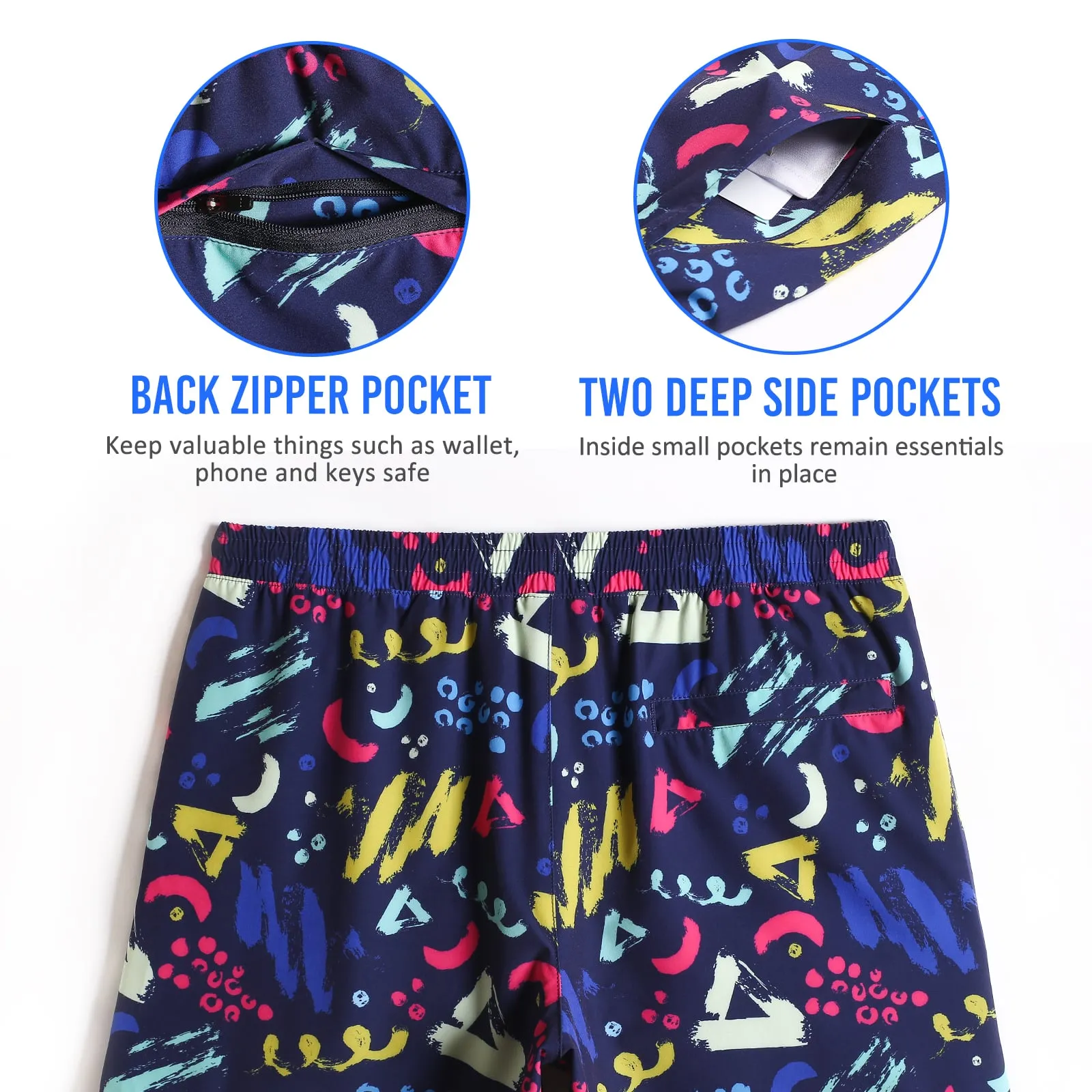 2 in 1 Stretch Long Lined Geometric Doodle Gym Shorts