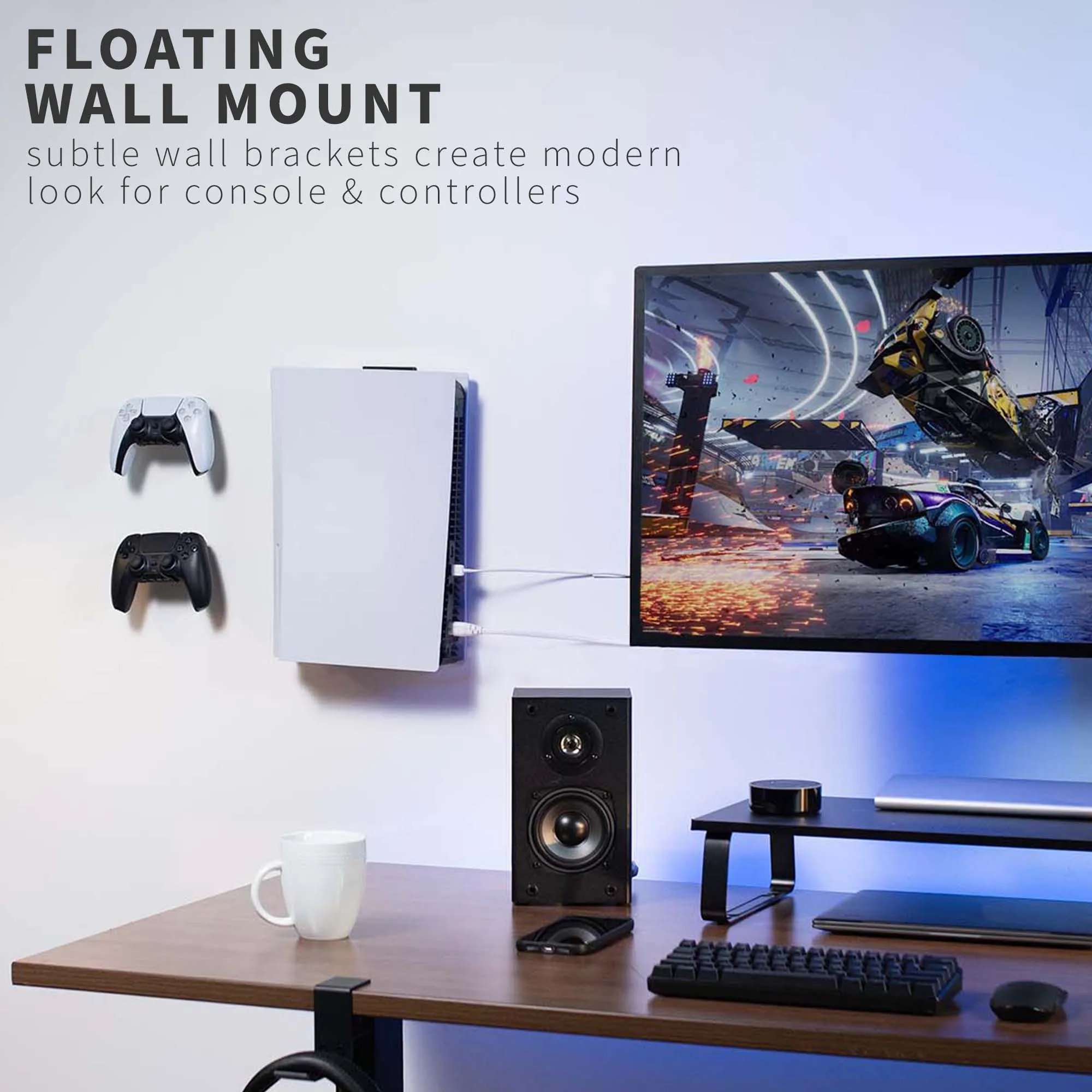 2-in-1 (Wall & Desk) Mount Designed for PS5   2 Controller Mounts