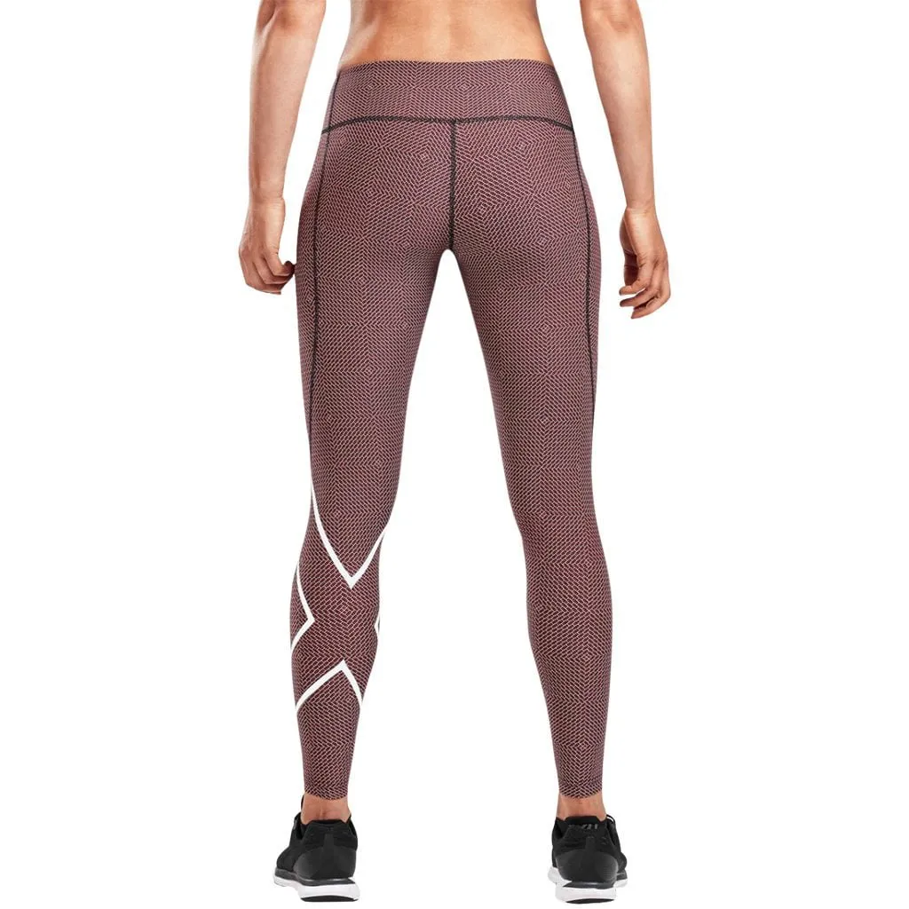 2XU Print Mid-Rise Comp Tights Brick Pink / White