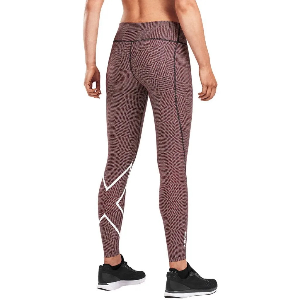 2XU Print Mid-Rise Comp Tights Brick Pink / White