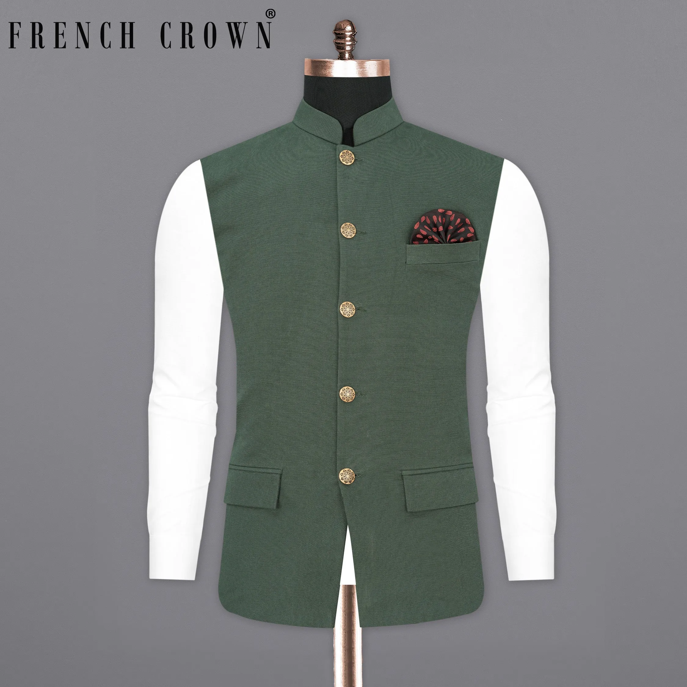 Asparagus Green Plaid Premium Cotton Nehru Jacket