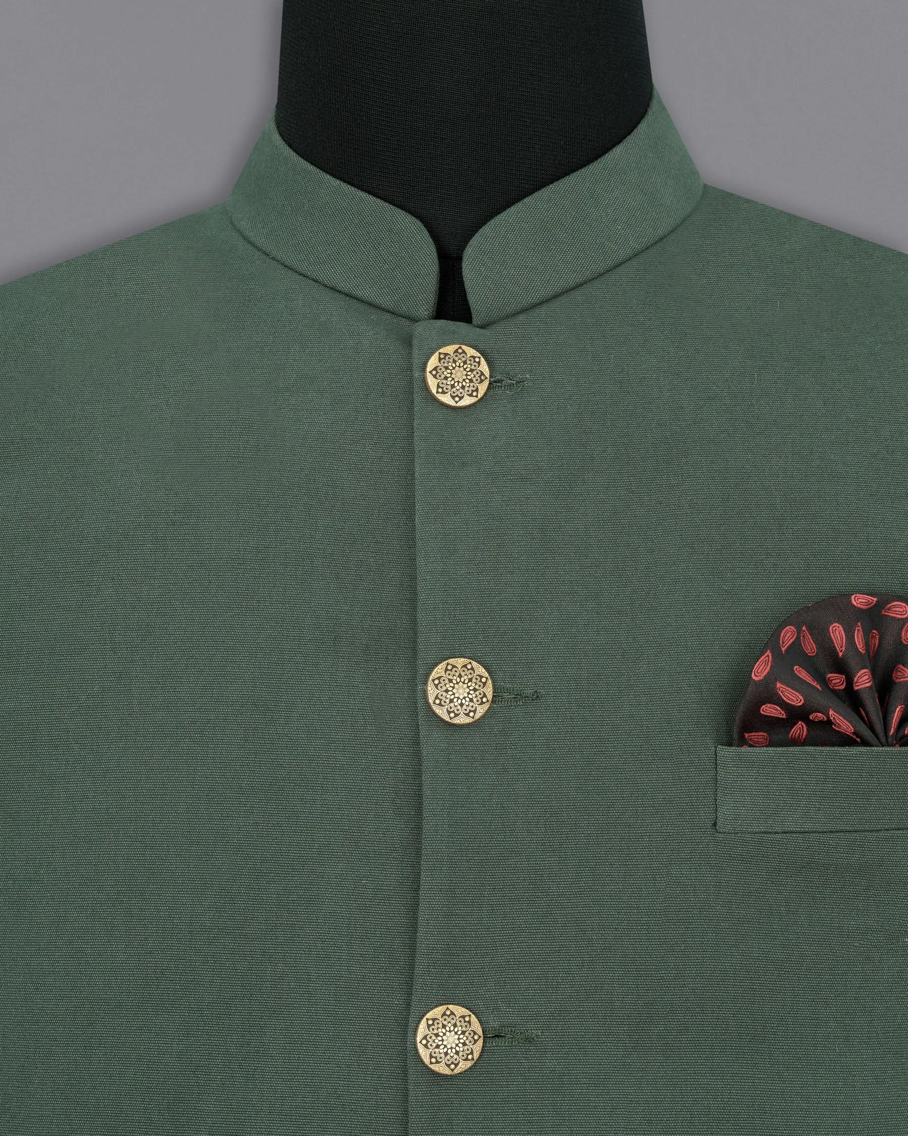 Asparagus Green Plaid Premium Cotton Nehru Jacket
