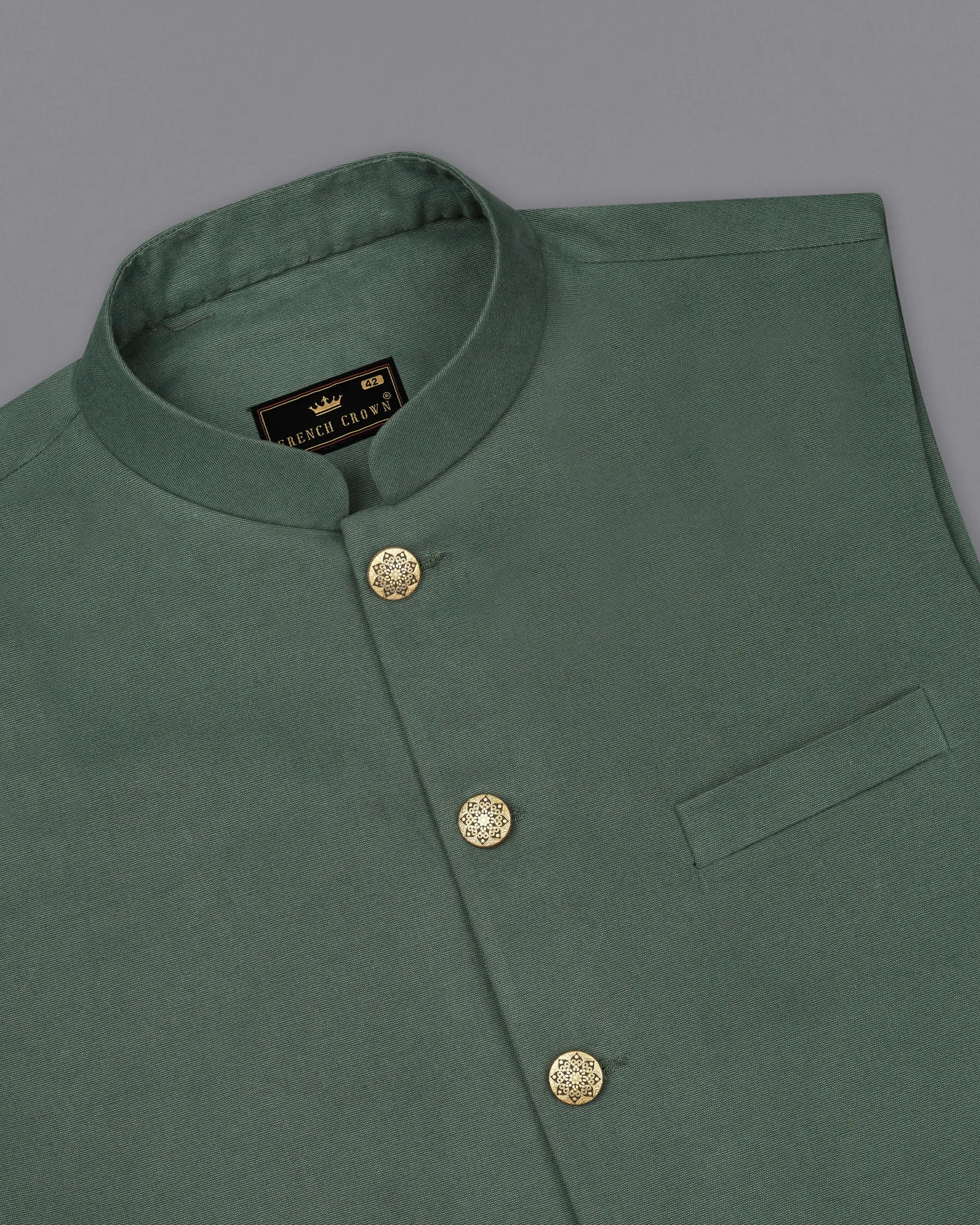 Asparagus Green Plaid Premium Cotton Nehru Jacket