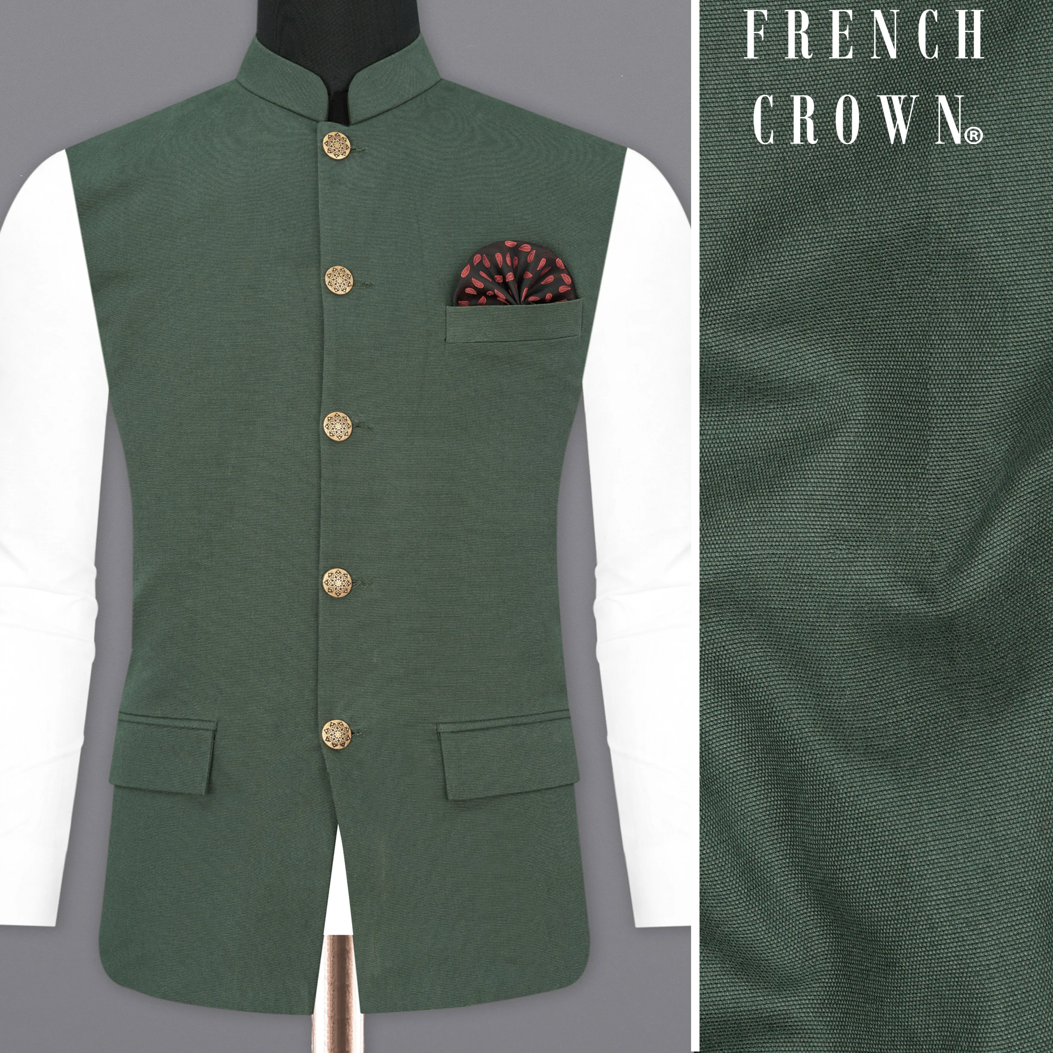 Asparagus Green Plaid Premium Cotton Nehru Jacket
