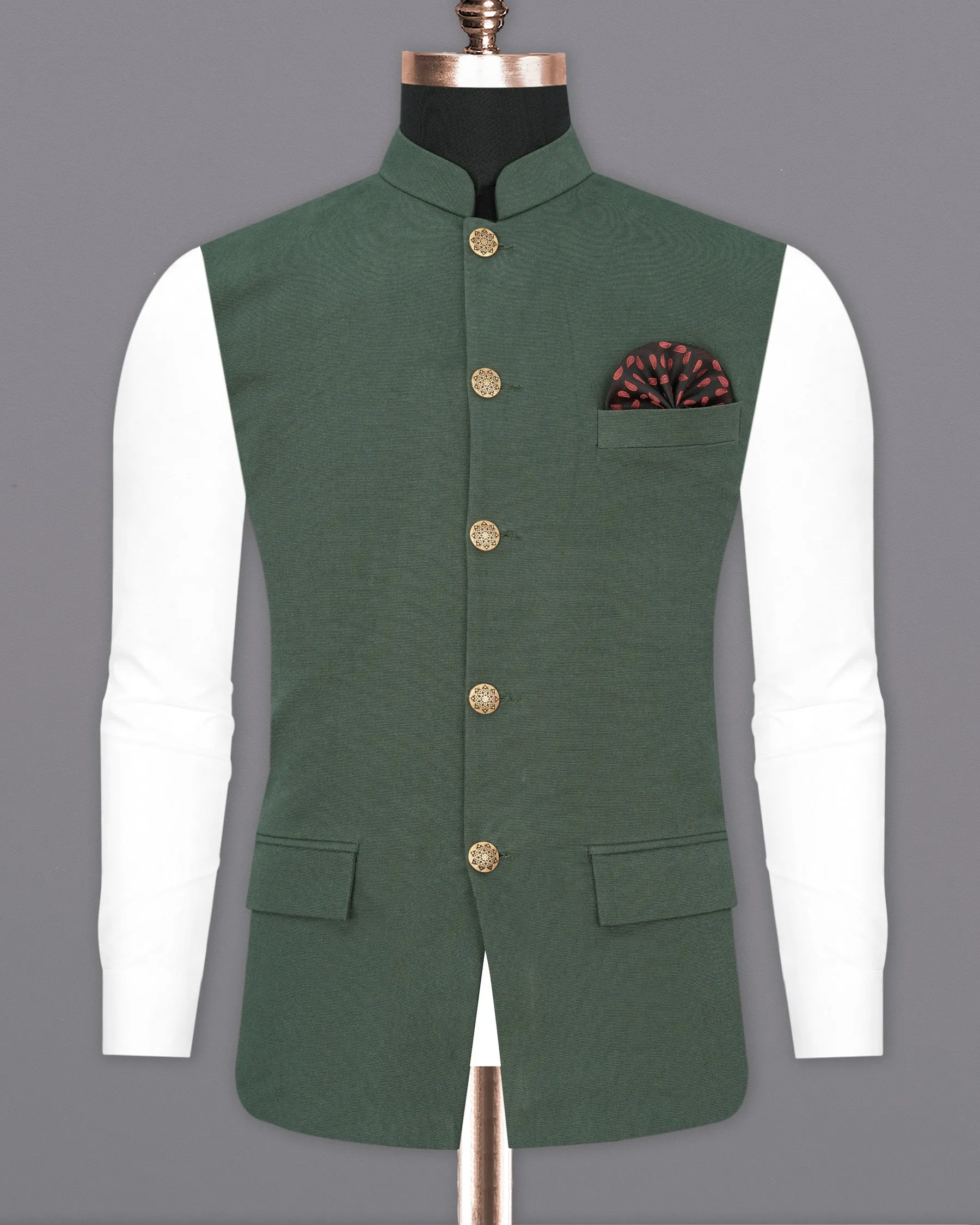 Asparagus Green Plaid Premium Cotton Nehru Jacket