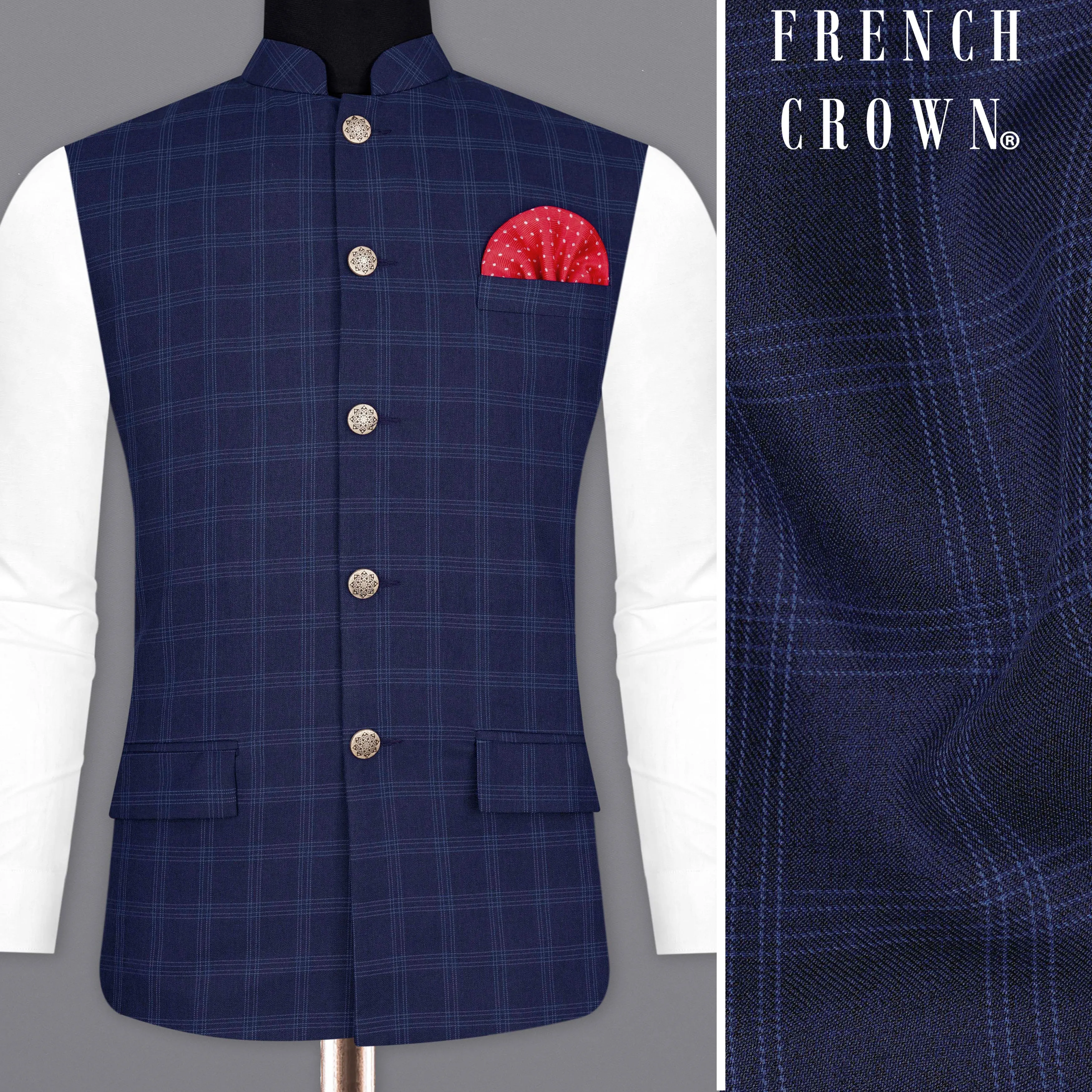 Baltic Sea Blue Windowpane Bandhgala Nehru Jacket