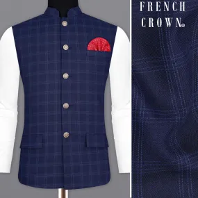 Baltic Sea Blue Windowpane Bandhgala Nehru Jacket