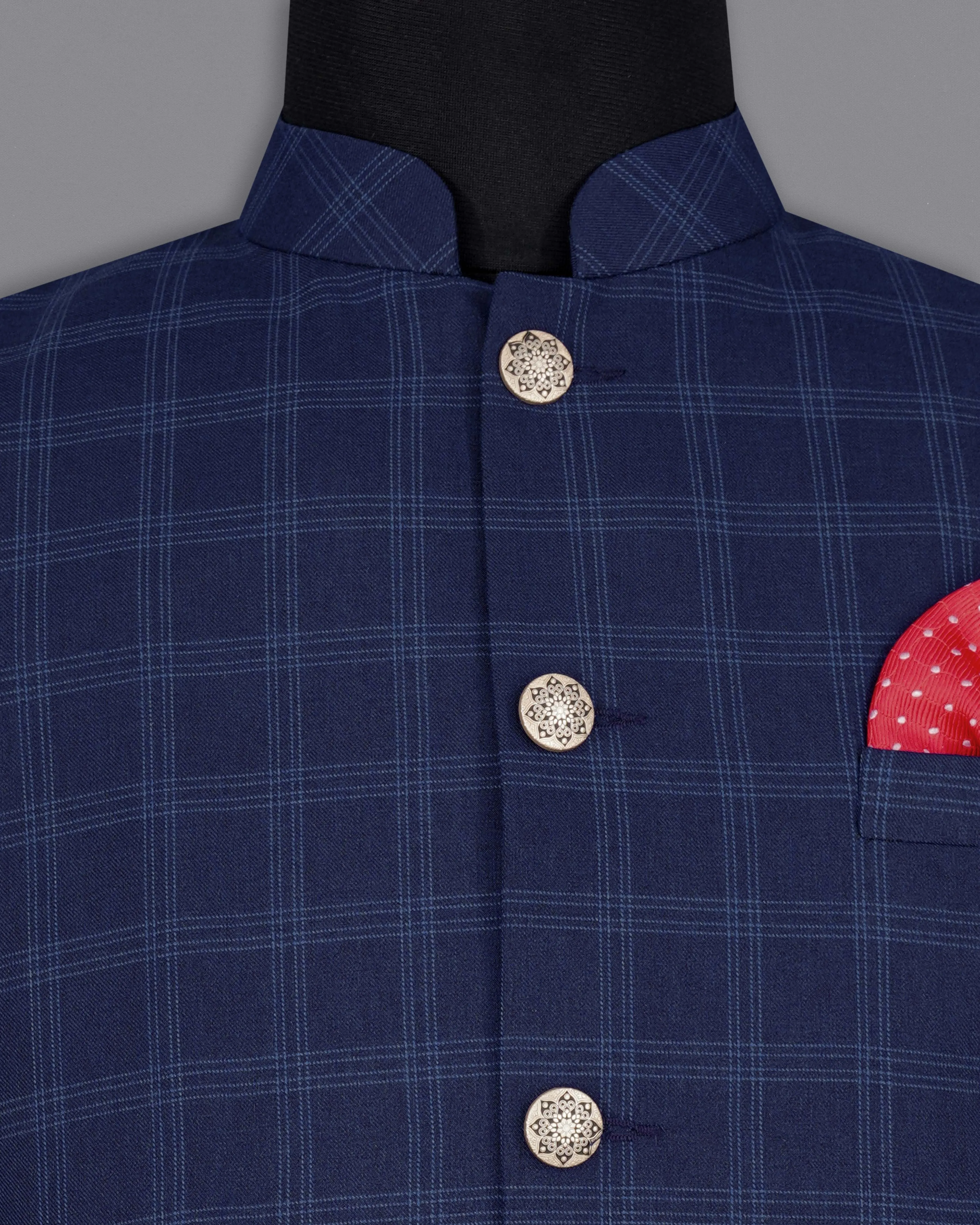 Baltic Sea Blue Windowpane Bandhgala Nehru Jacket