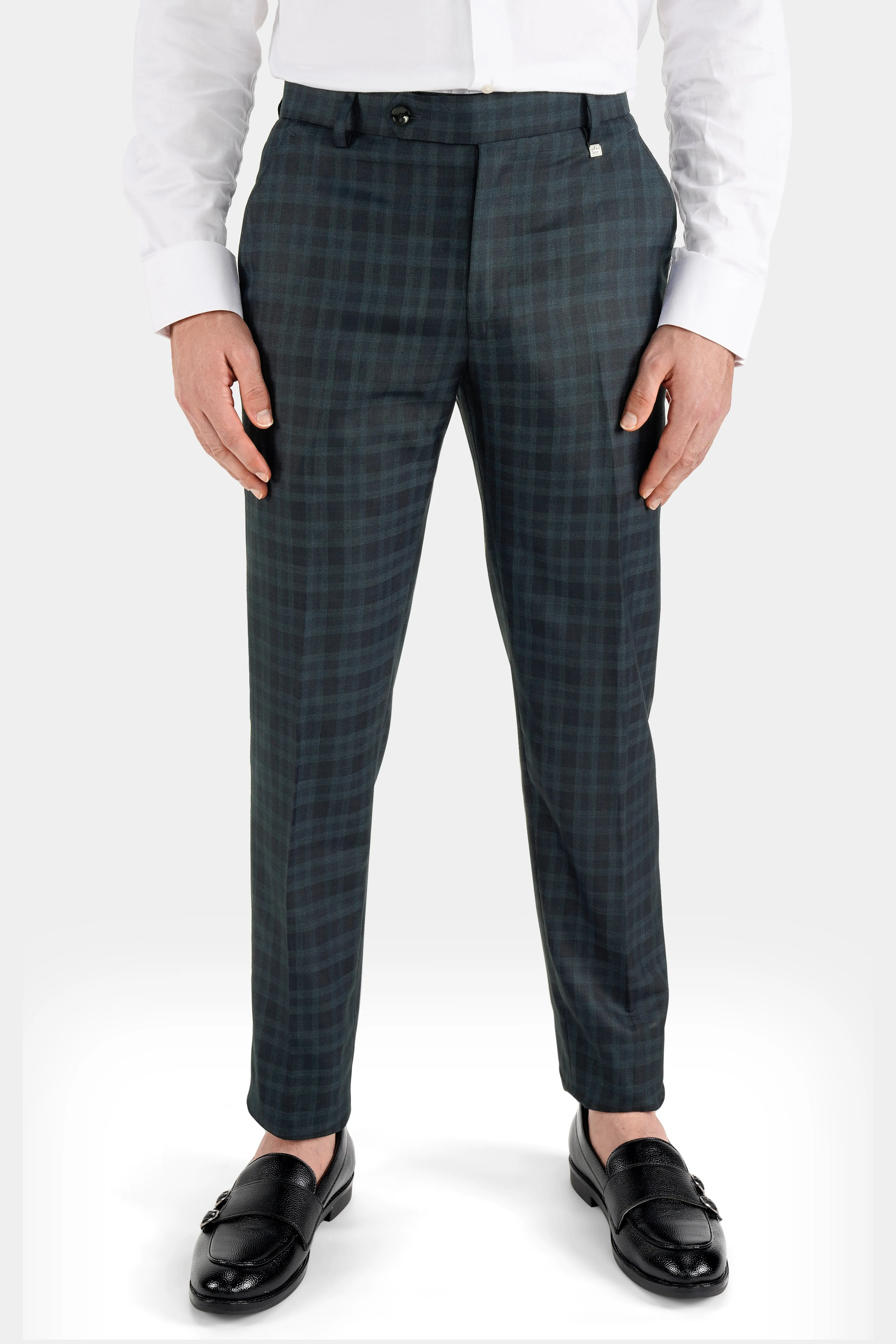 Baltic Sea Blue with Tuna Navy Blue Checkered Wool Rich Pant