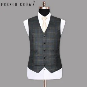 Bayoux Blue with brown Windowpane Wool Rich Waistcoat