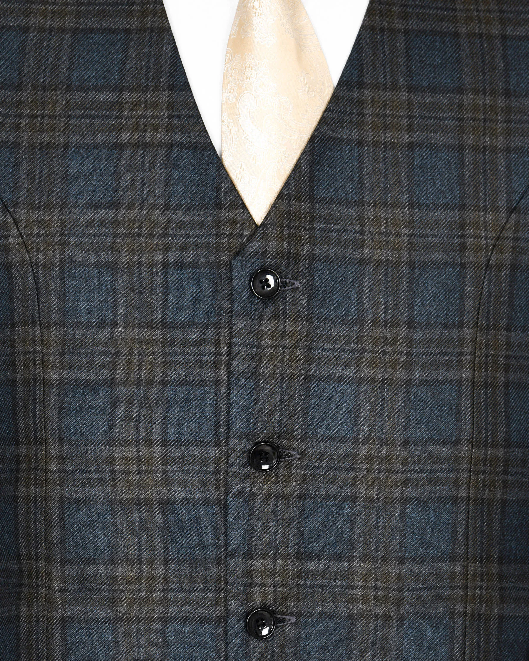 Bayoux Blue with brown Windowpane Wool Rich Waistcoat