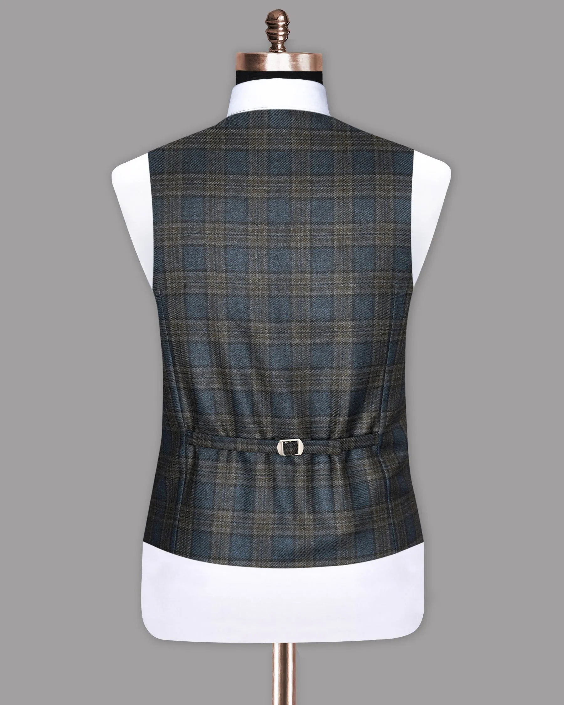 Bayoux Blue with brown Windowpane Wool Rich Waistcoat