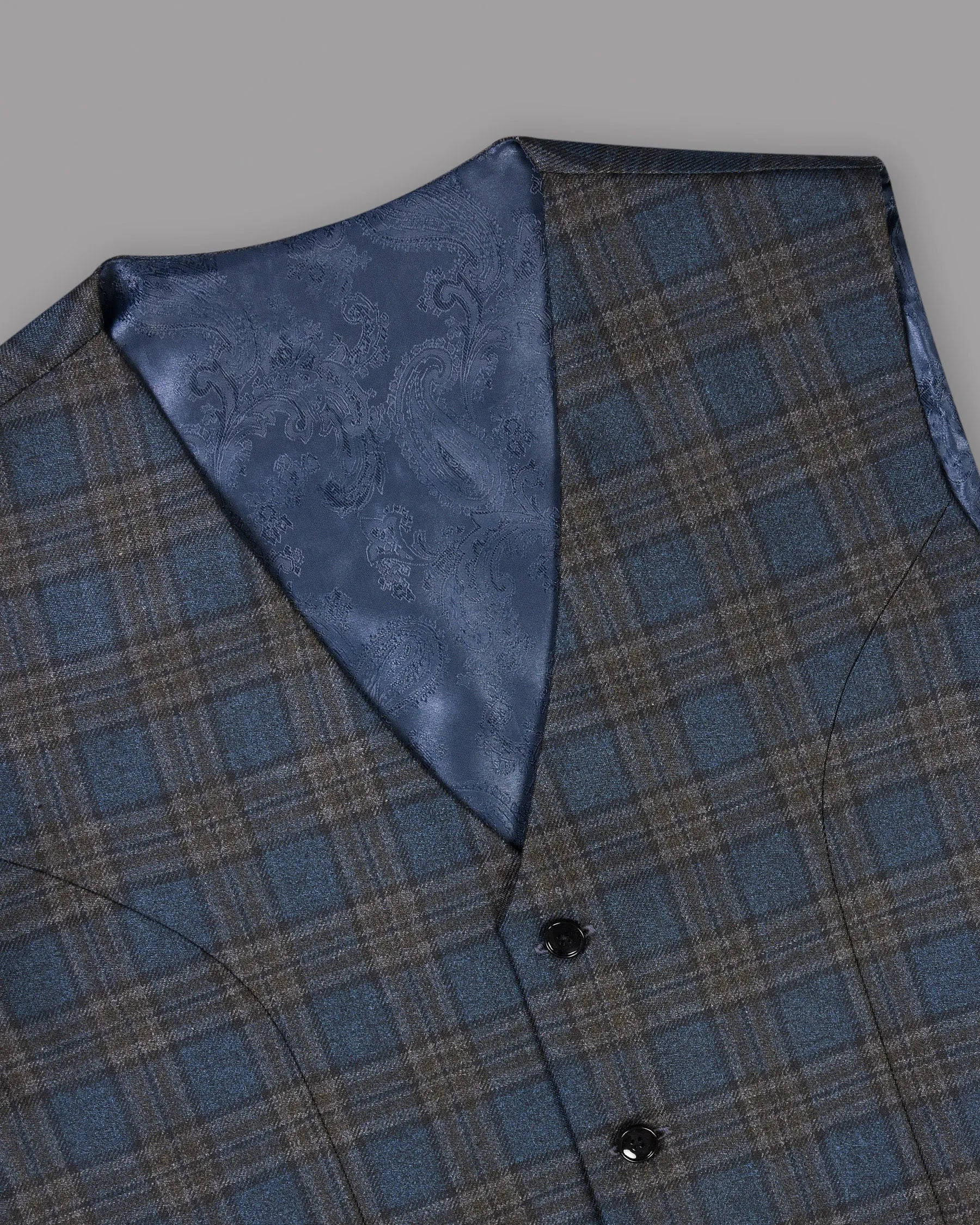 Bayoux Blue with brown Windowpane Wool Rich Waistcoat