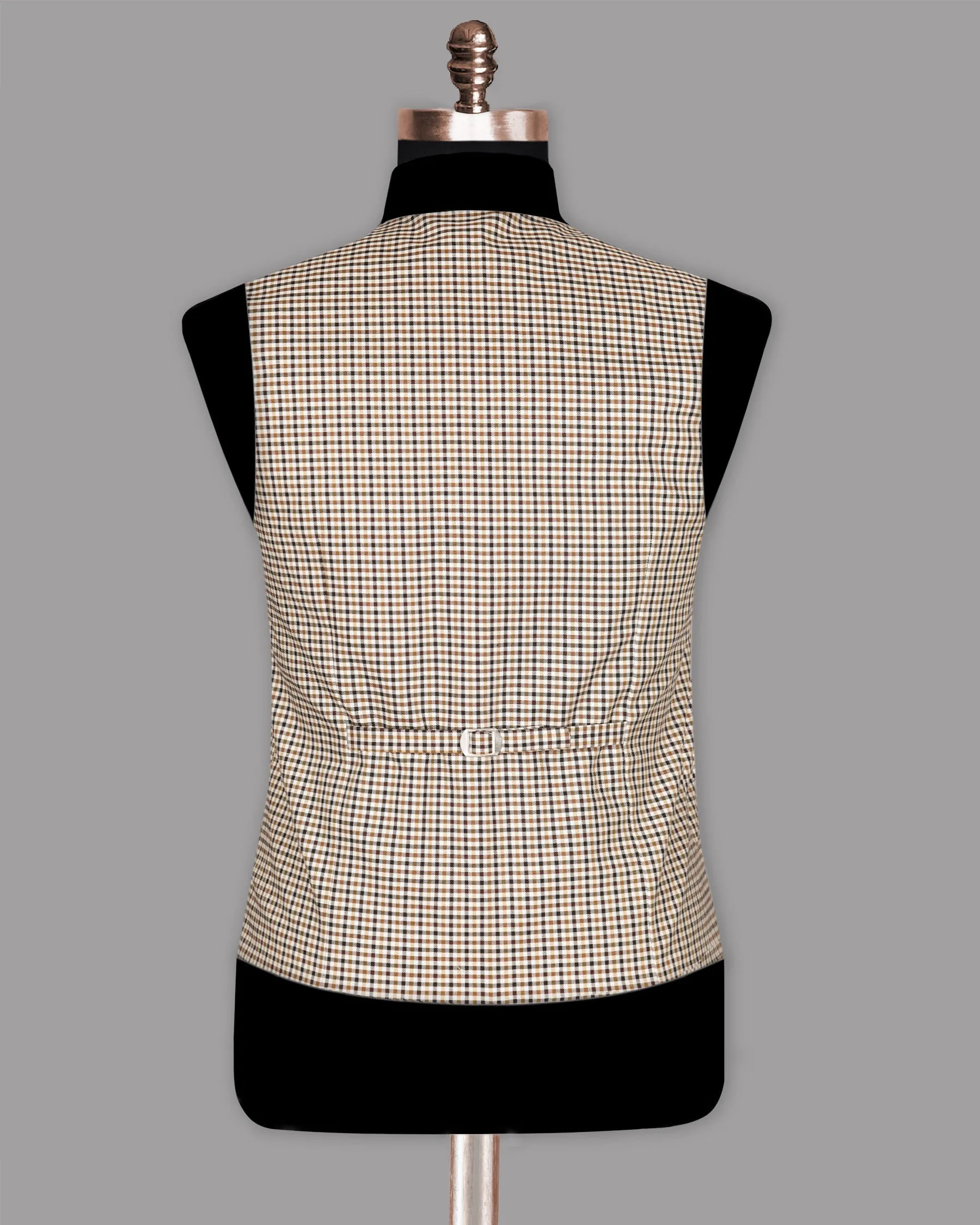 Beige with Brown Micro Checked Premium Cotton Waistcoat
