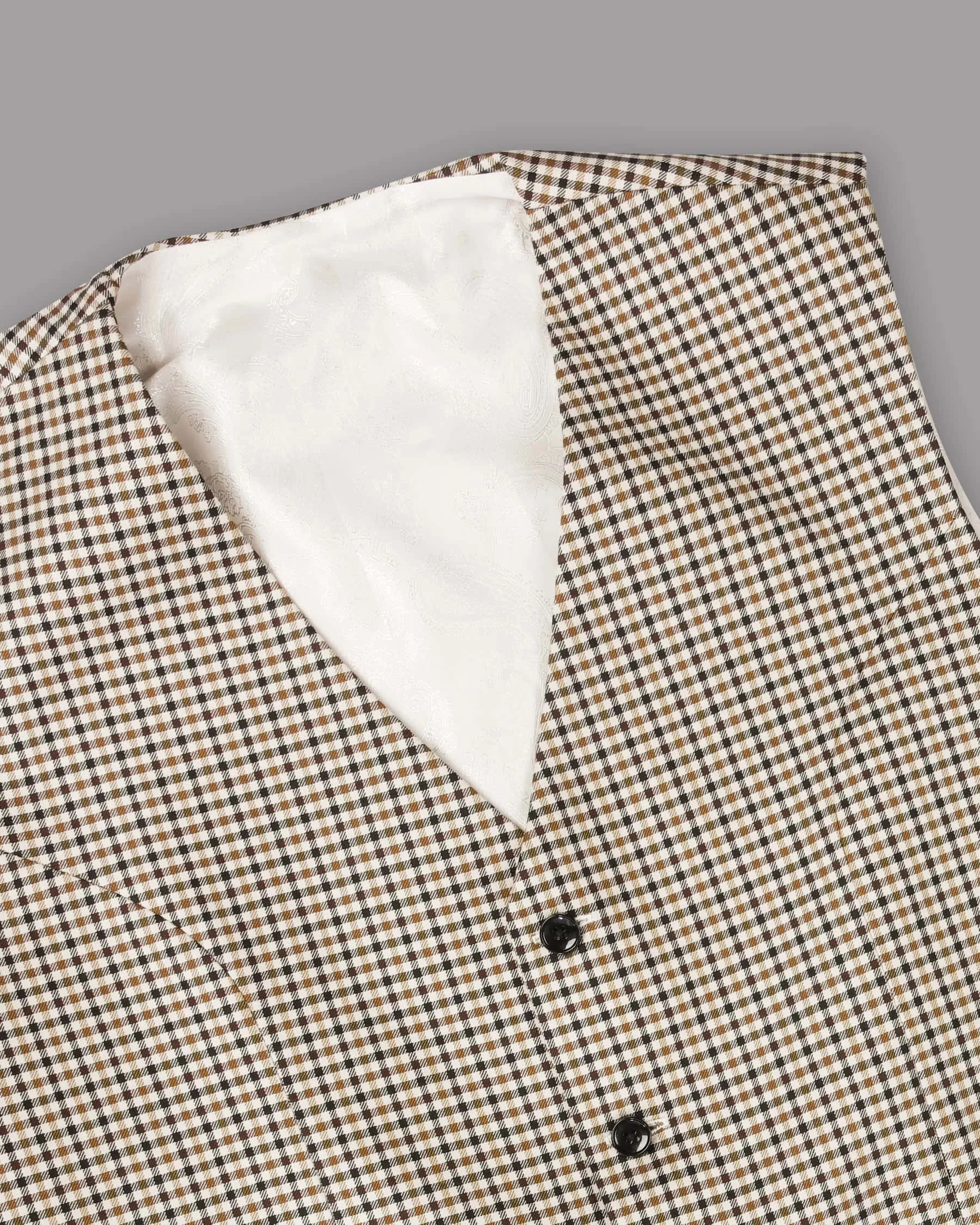 Beige with Brown Micro Checked Premium Cotton Waistcoat