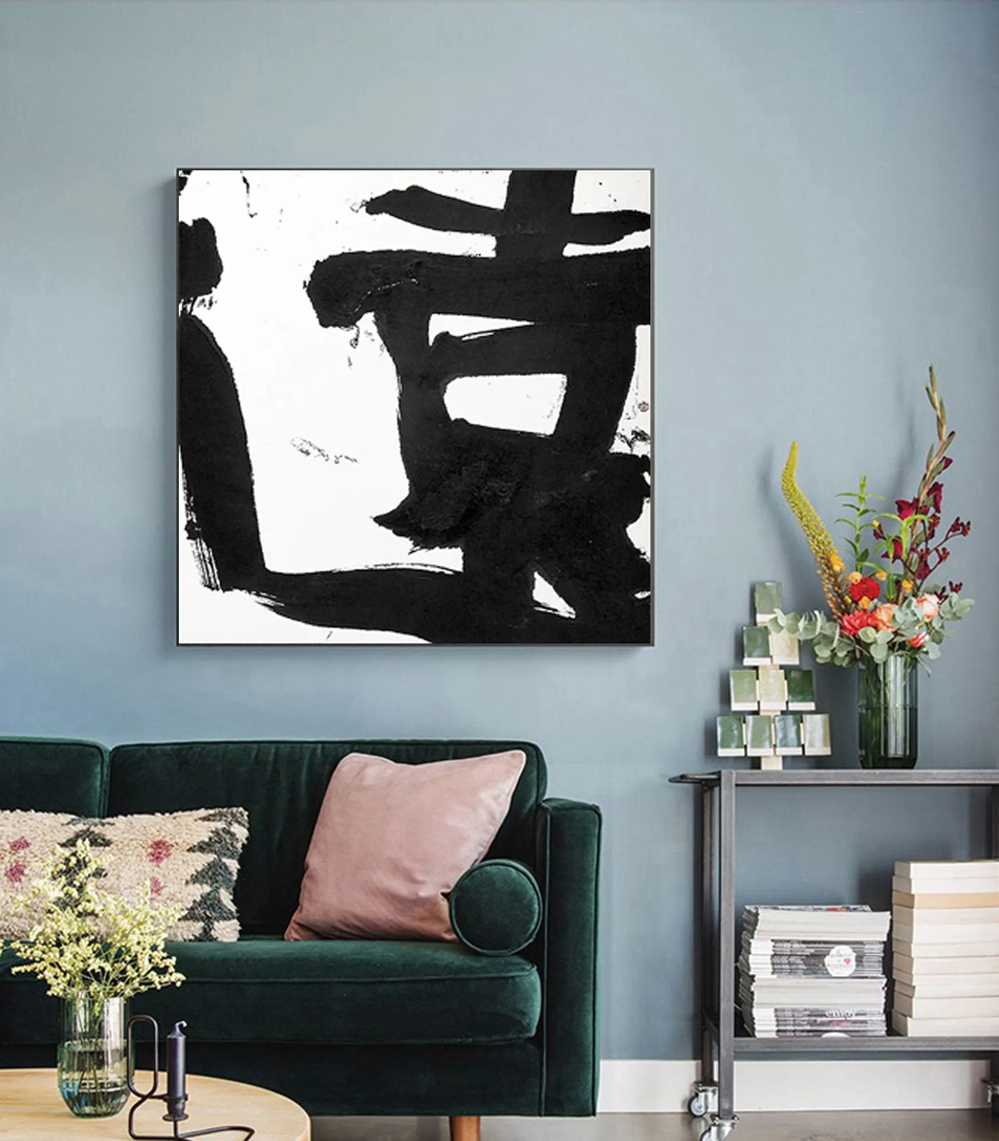 Black and White Painting on Canvas Original Artwork Op034