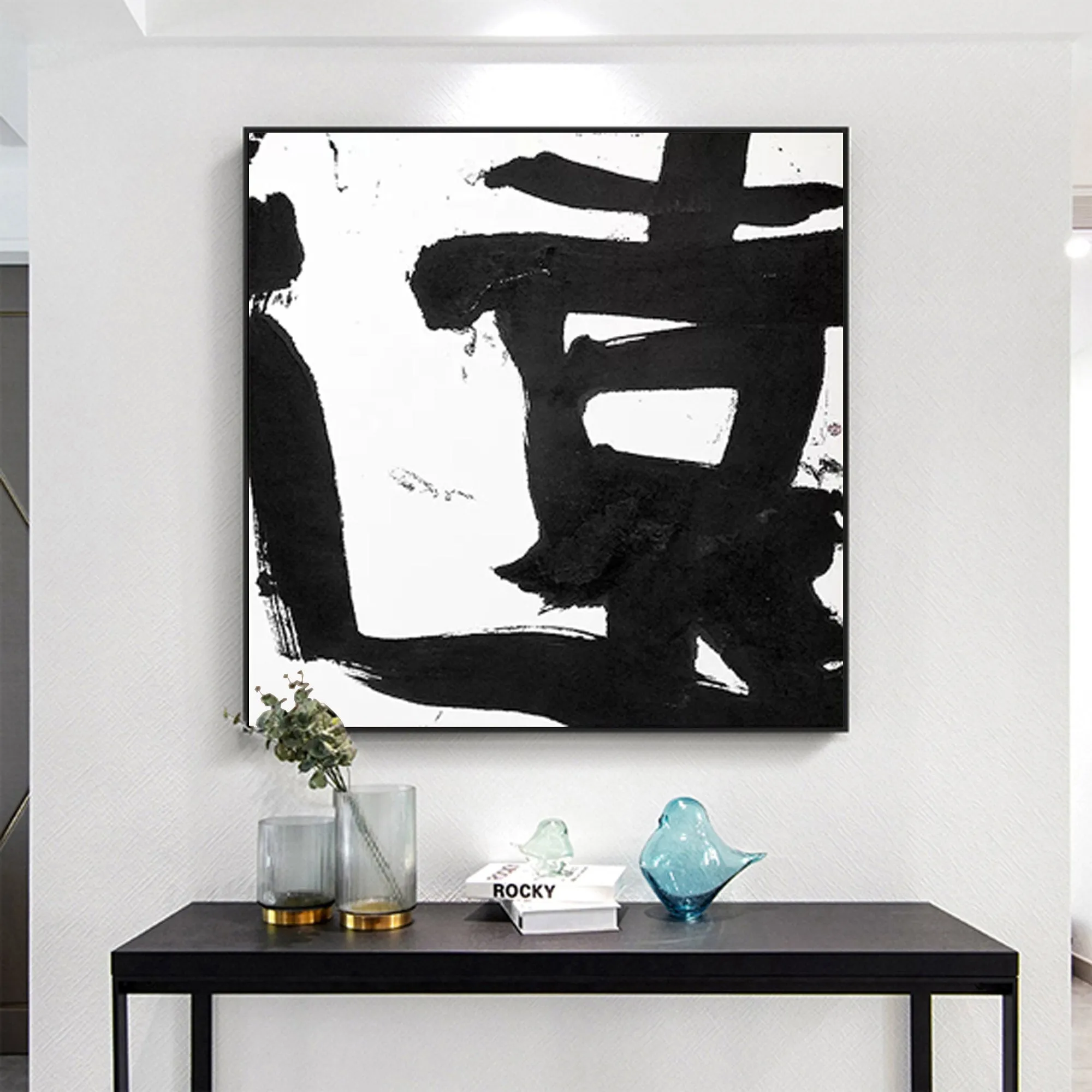 Black and White Painting on Canvas Original Artwork Op034