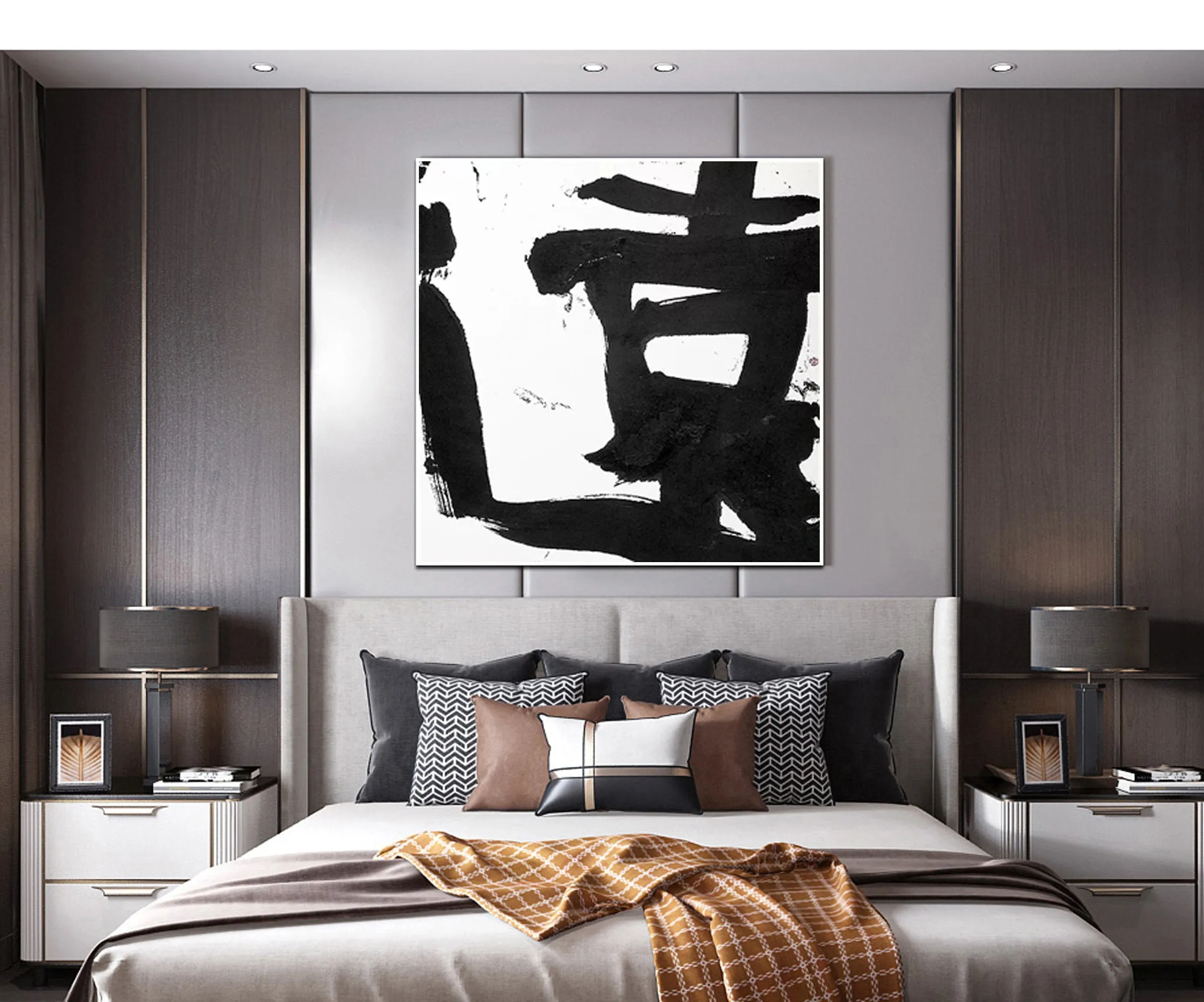Black and White Painting on Canvas Original Artwork Op034