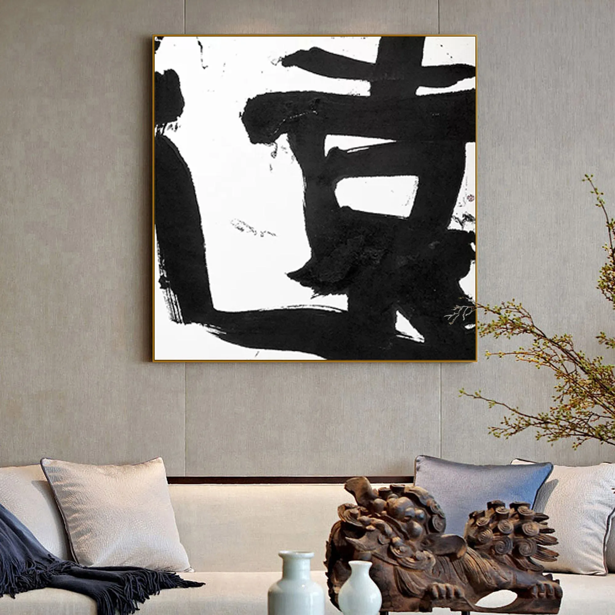 Black and White Painting on Canvas Original Artwork Op034