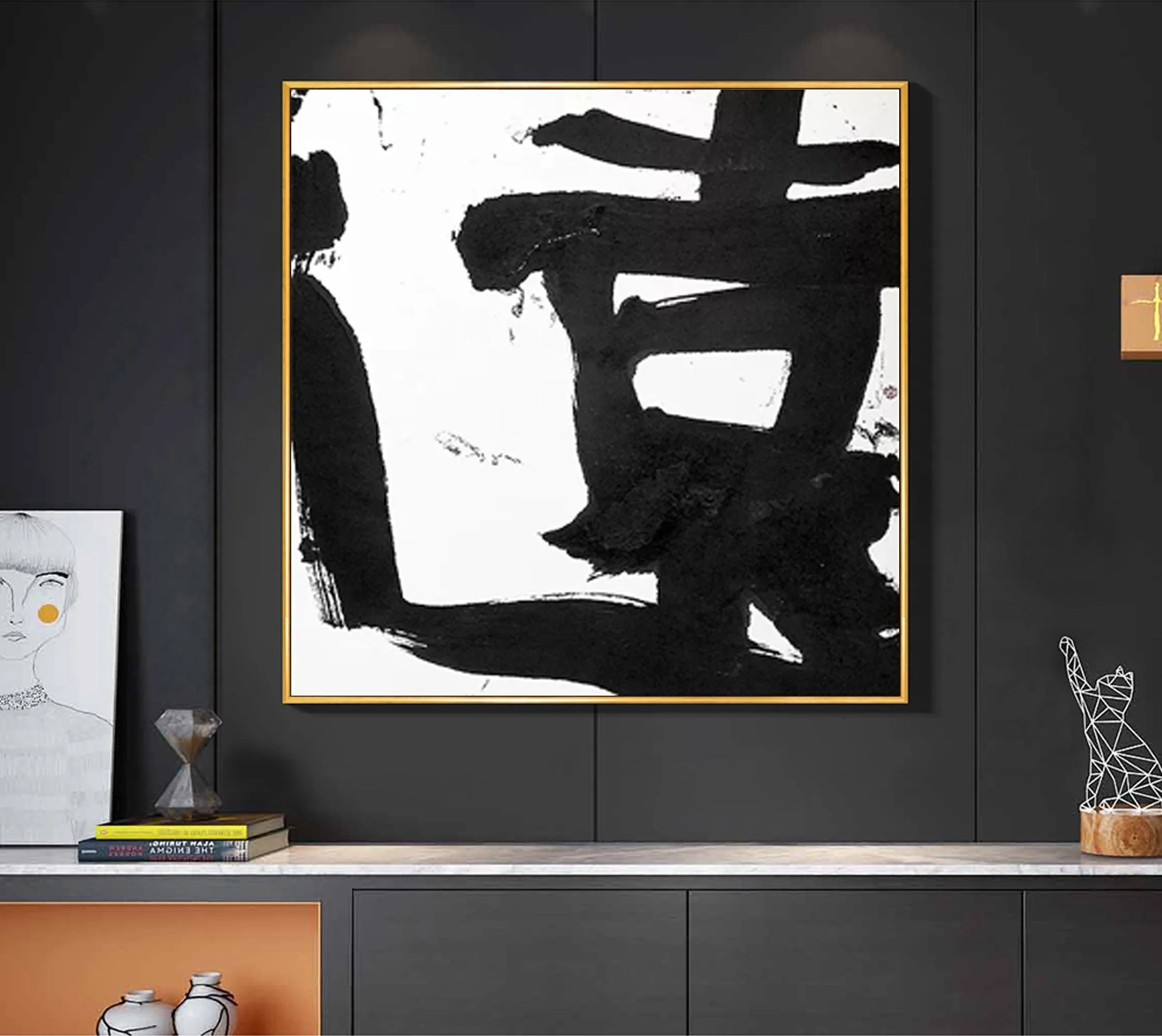Black and White Painting on Canvas Original Artwork Op034