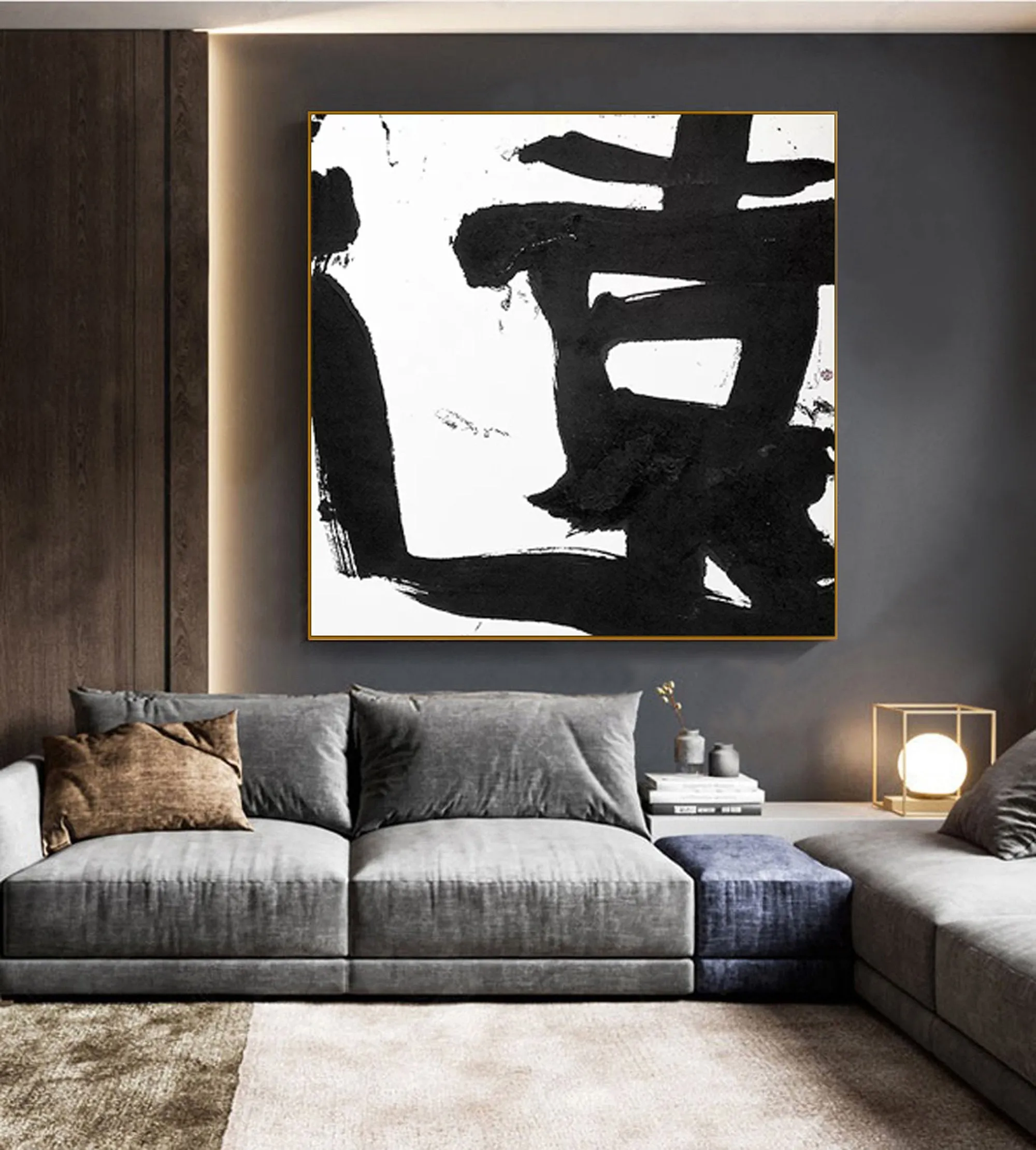 Black and White Painting on Canvas Original Artwork Op034