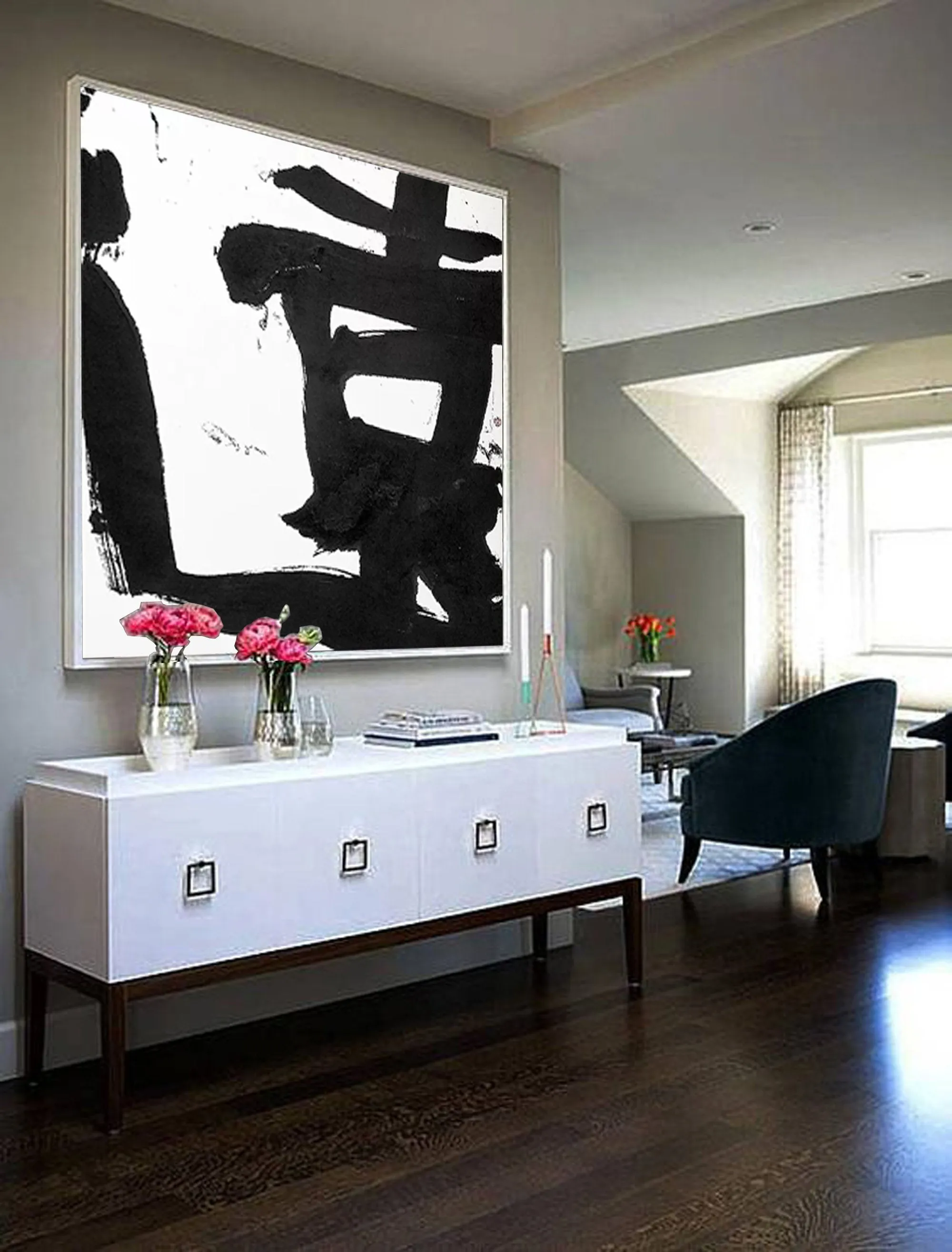 Black and White Painting on Canvas Original Artwork Op034