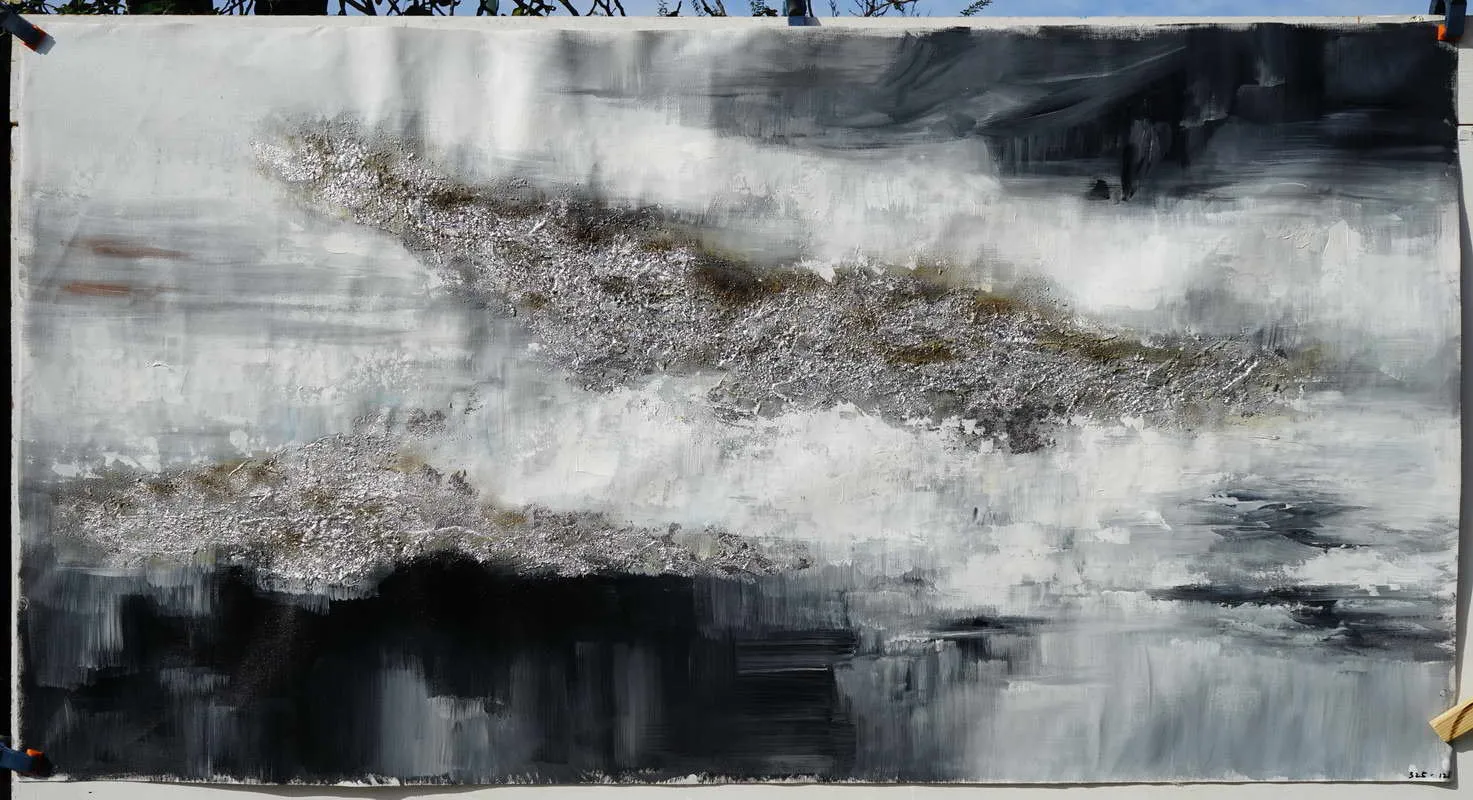 Black Silver Artwork Extra Large Panoramic Abstract Painting Ap053