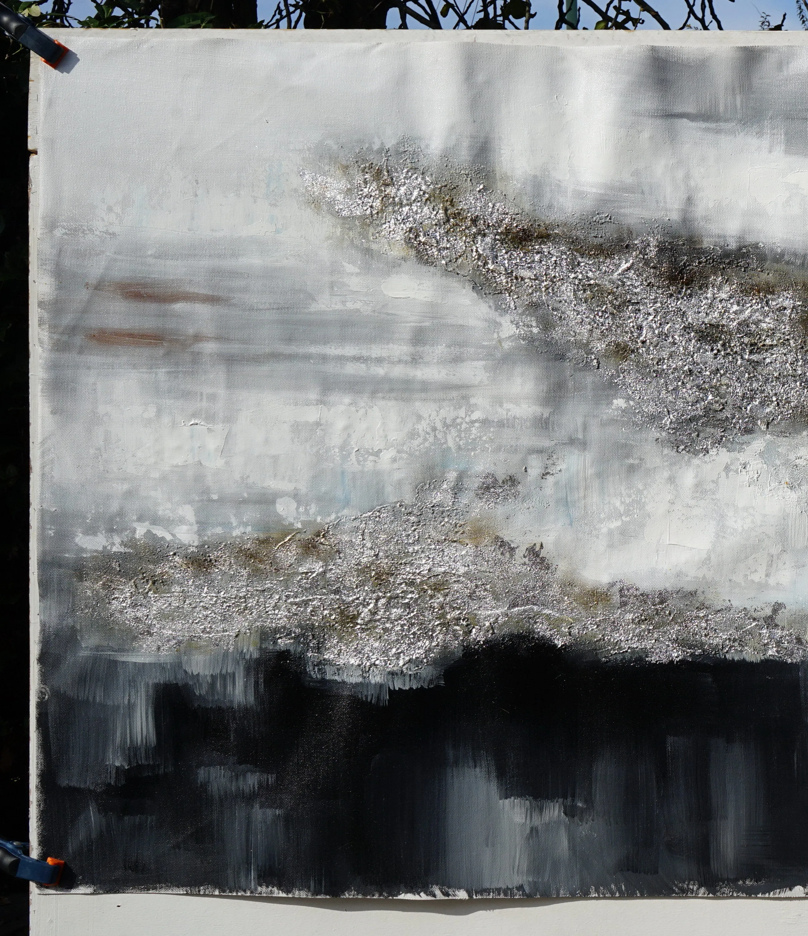 Black Silver Artwork Extra Large Panoramic Abstract Painting Ap053