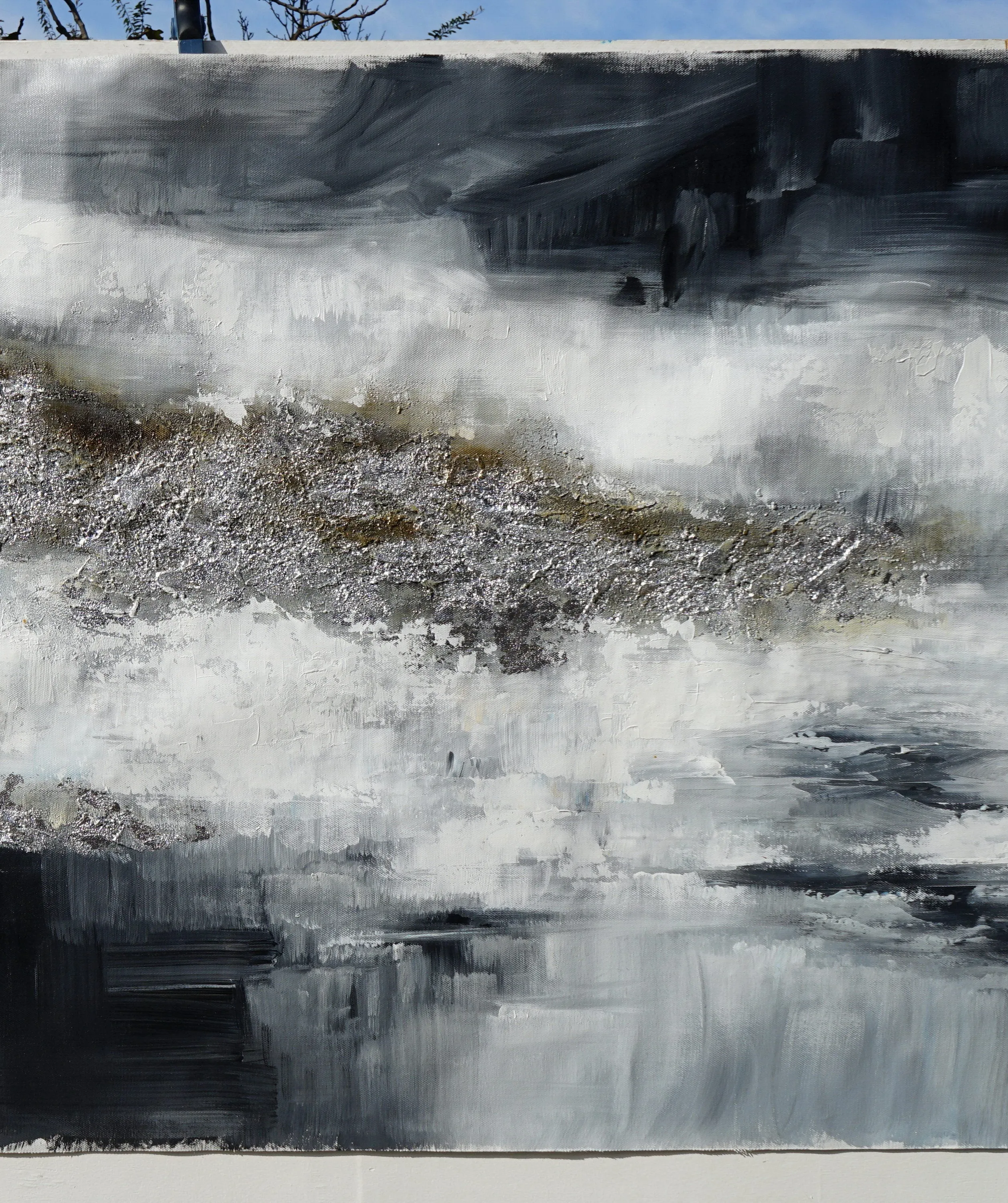 Black Silver Artwork Extra Large Panoramic Abstract Painting Ap053