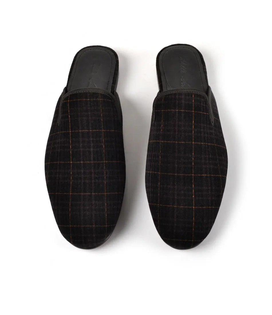 Black Tartan Plaided Velvet Mule