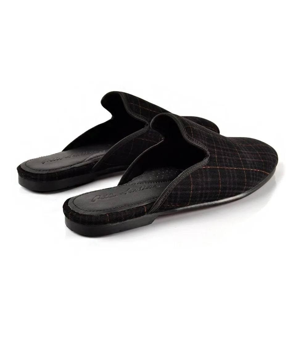 Black Tartan Plaided Velvet Mule