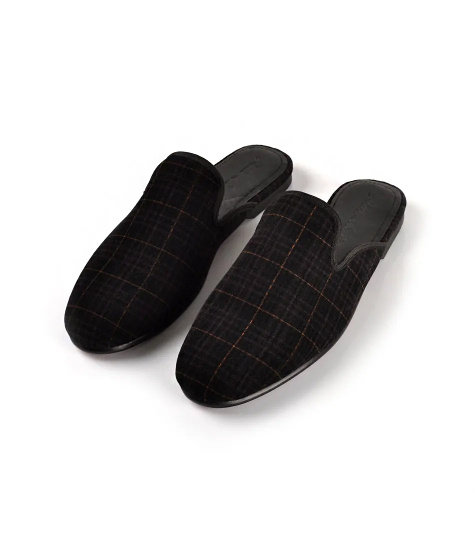 Black Tartan Plaided Velvet Mule