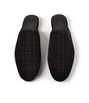 Black Tartan Plaided Velvet Mule