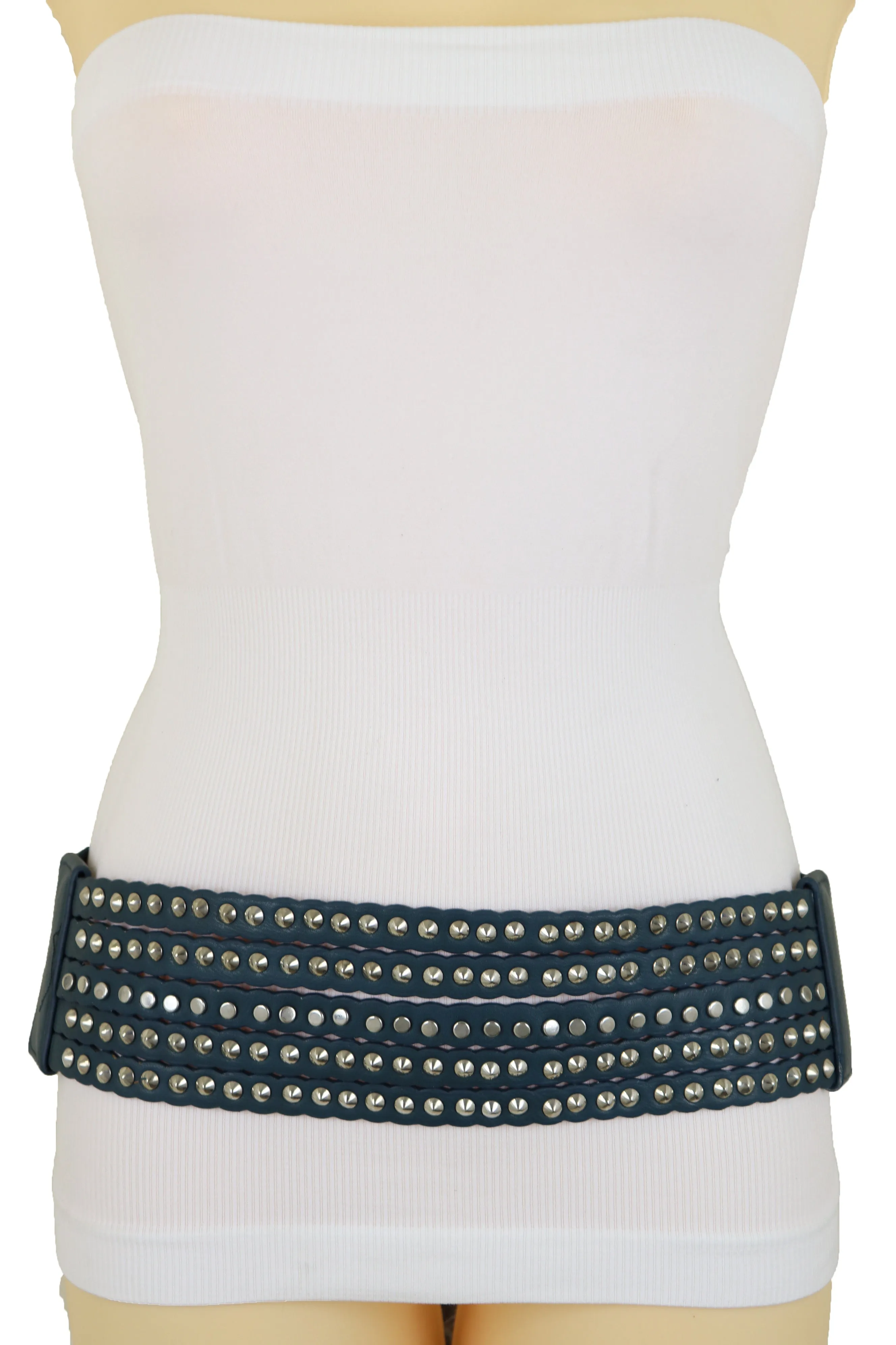 Black Wrap Around Long Skirt Faux Leather Fashion Belt Gold Metal Size S M