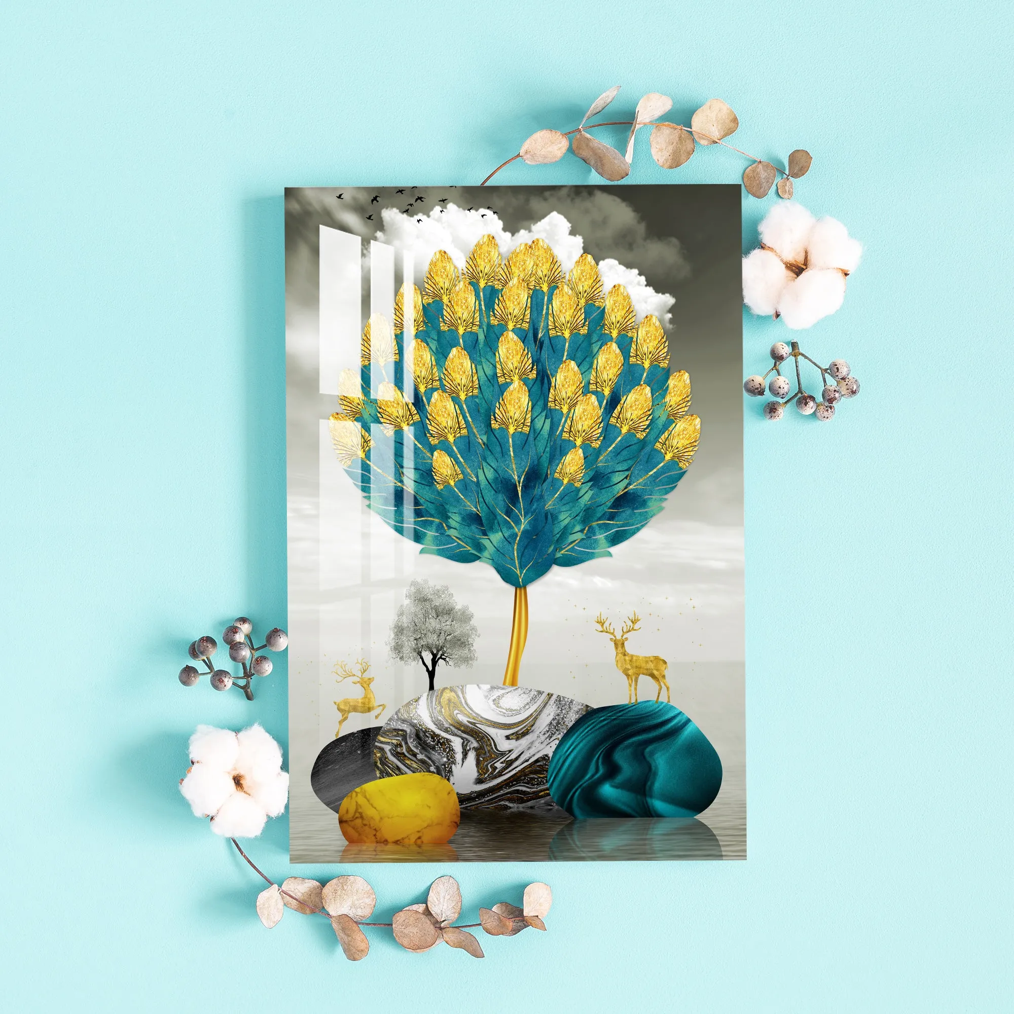 Blooming Golden Tree Acrylic Wall Art
