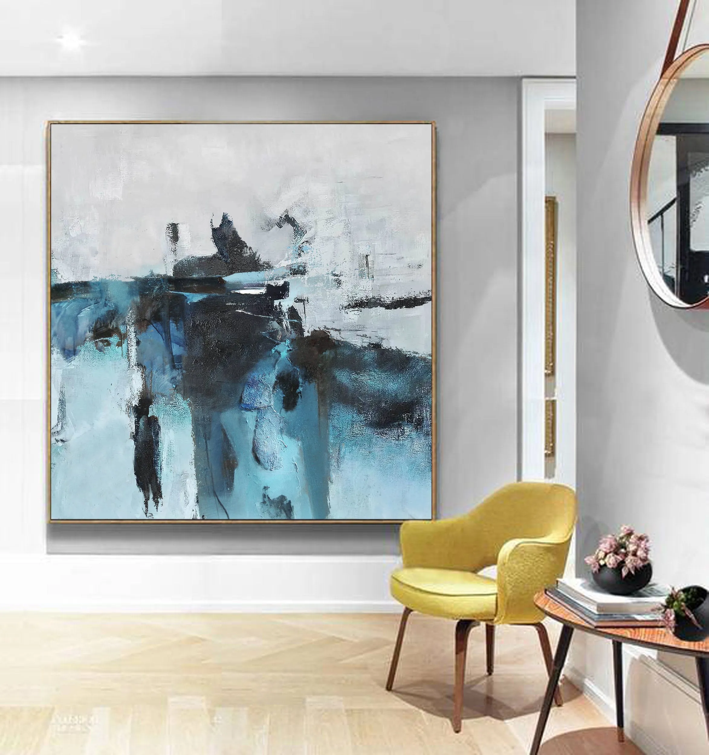 Blue And White Abstract Painting Modern Wall Abstract Art Sp063