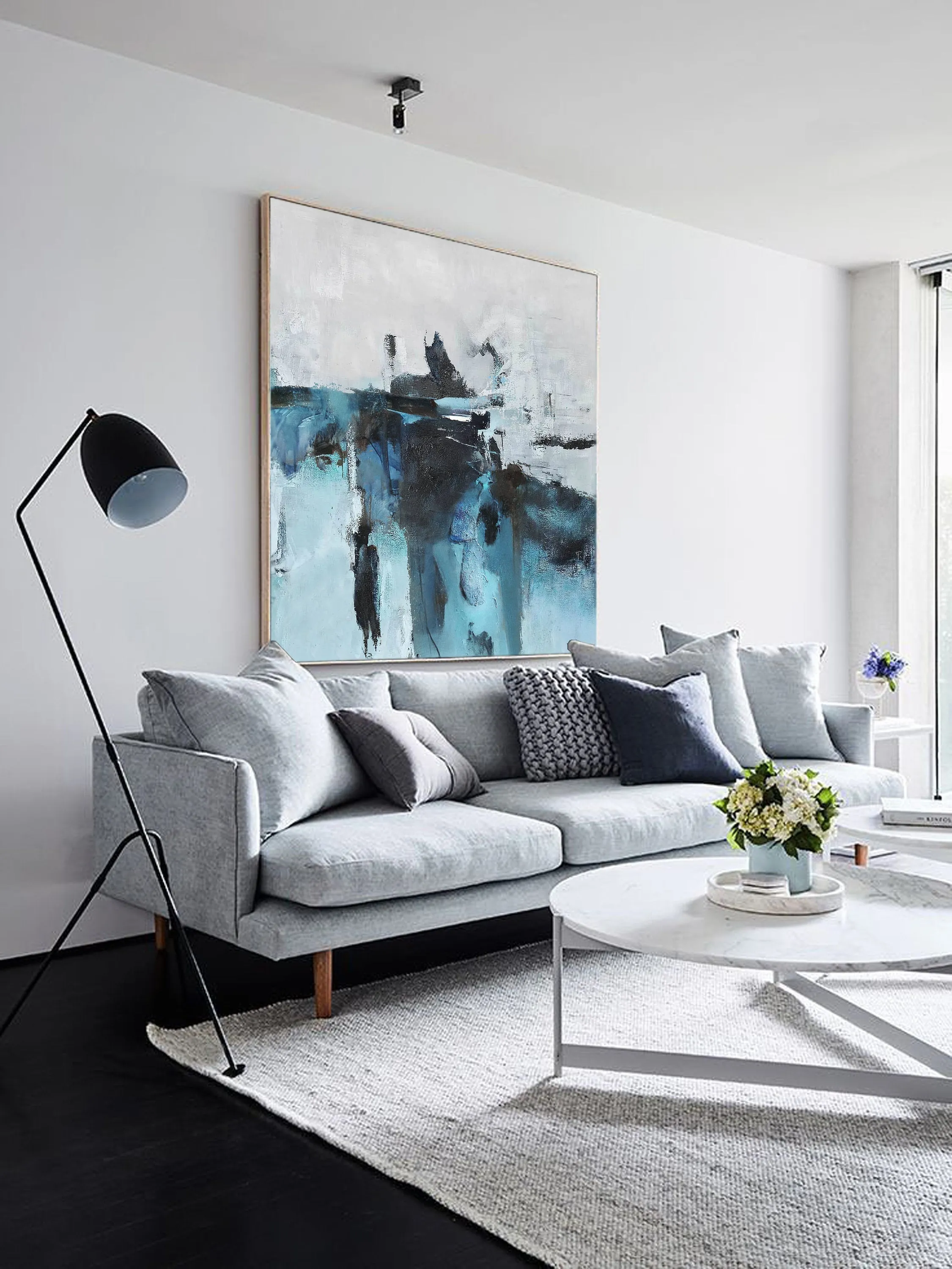 Blue And White Abstract Painting Modern Wall Abstract Art Sp063