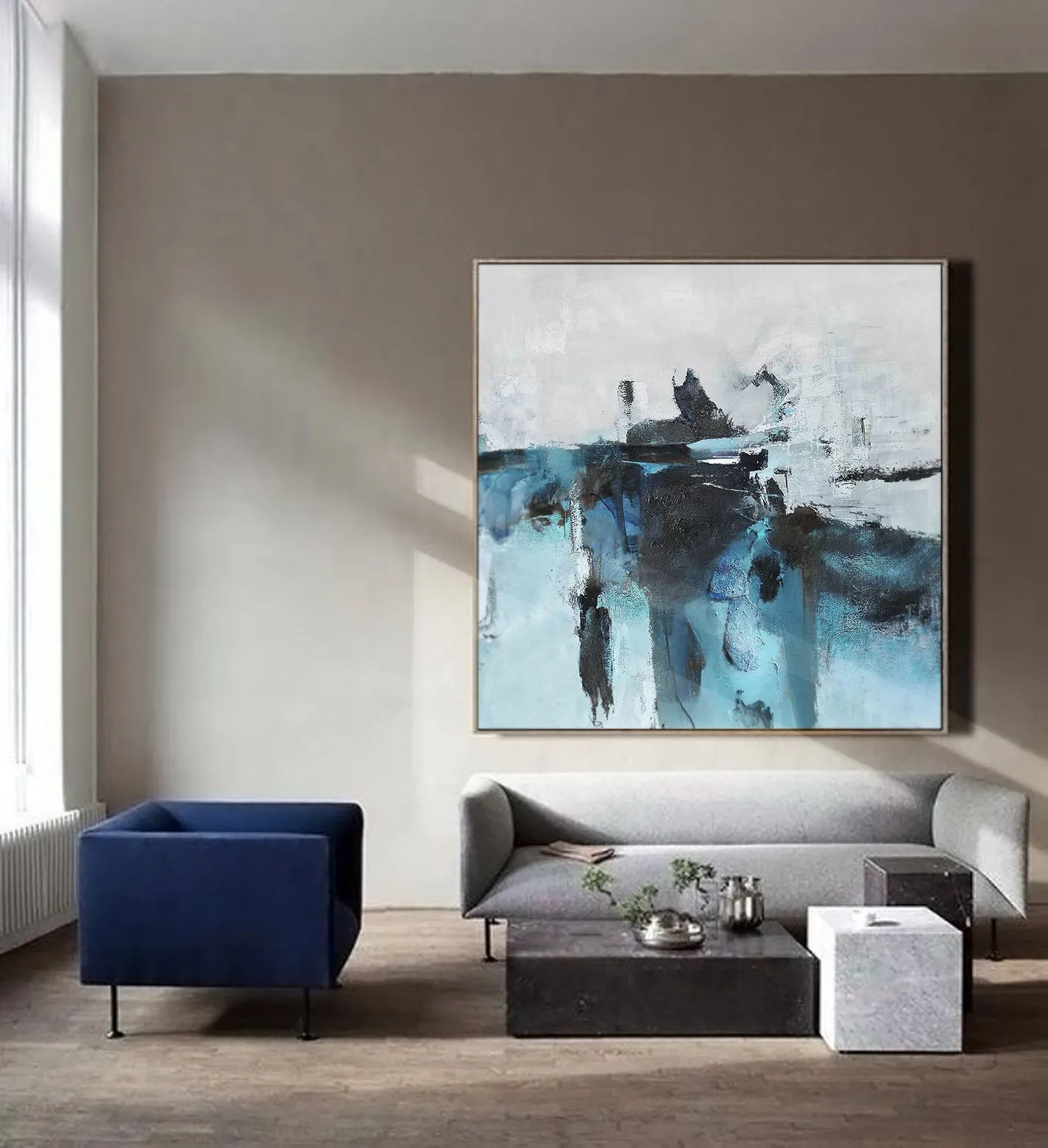 Blue And White Abstract Painting Modern Wall Abstract Art Sp063